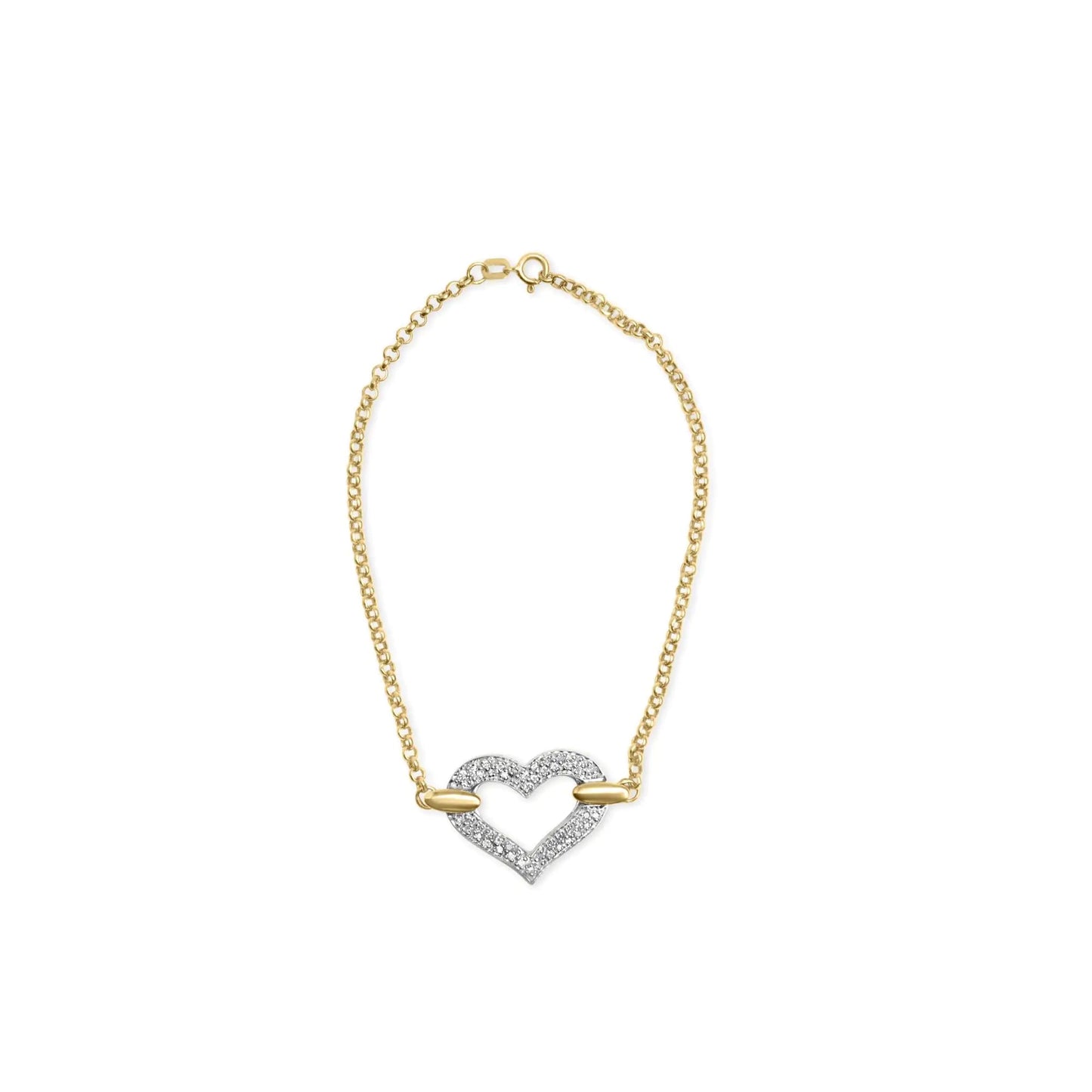10K Two Tone Gold 1/4 Cttw Diamond Encrusted Heart Charm 7" Bracelet (H - I Color, I1 - I2 Clarity) | | Elegant Emulations Jewelry USA