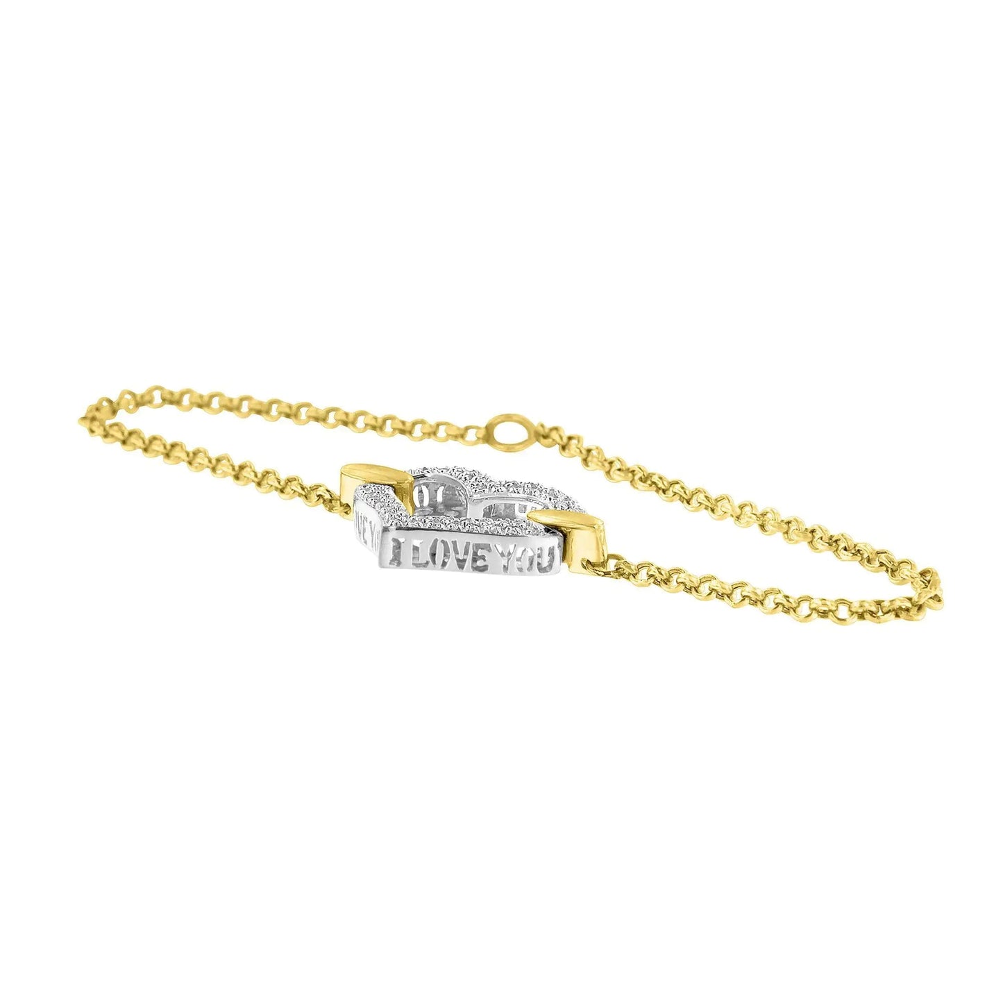 10K Two Tone Gold 1/4 Cttw Diamond Encrusted Heart Charm 7" Bracelet (H - I Color, I1 - I2 Clarity) | | Elegant Emulations Jewelry USA