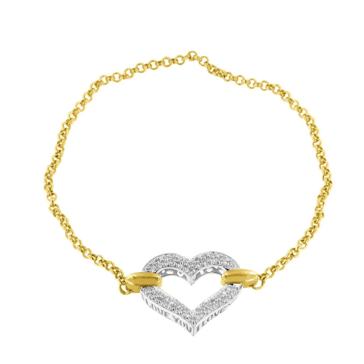 10K Two Tone Gold 1/4 Cttw Diamond Encrusted Heart Charm 7" Bracelet (H - I Color, I1 - I2 Clarity) | | Elegant Emulations Jewelry USA