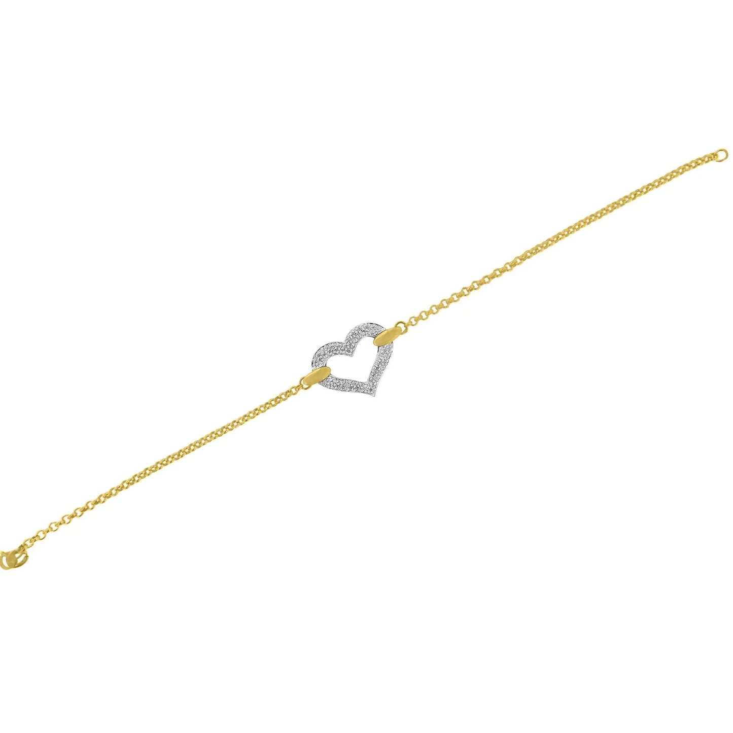 10K Two Tone Gold 1/4 Cttw Diamond Encrusted Heart Charm 7" Bracelet (H - I Color, I1 - I2 Clarity) | | Elegant Emulations Jewelry USA