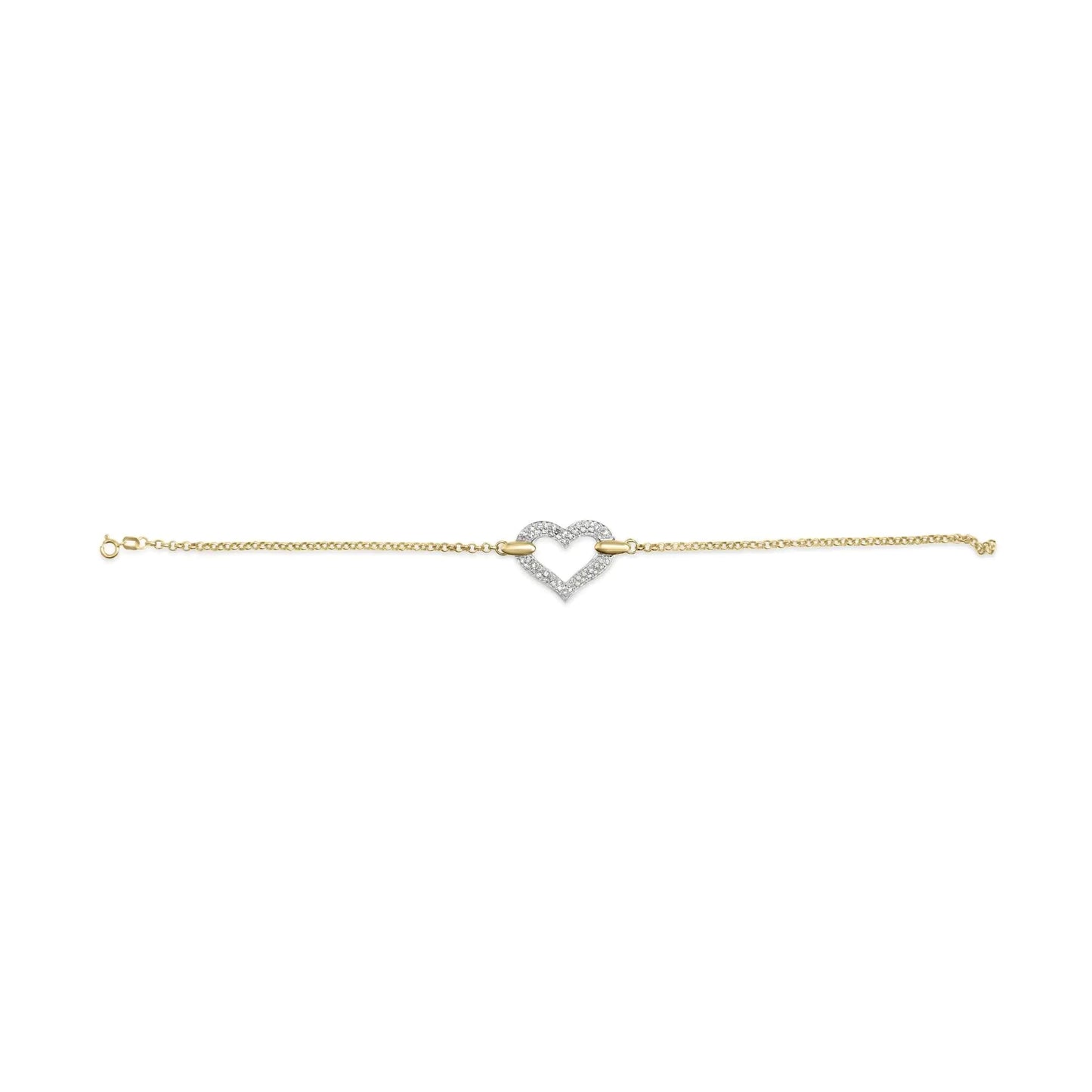 10K Two Tone Gold 1/4 Cttw Diamond Encrusted Heart Charm 7" Bracelet (H - I Color, I1 - I2 Clarity) | | Elegant Emulations Jewelry USA