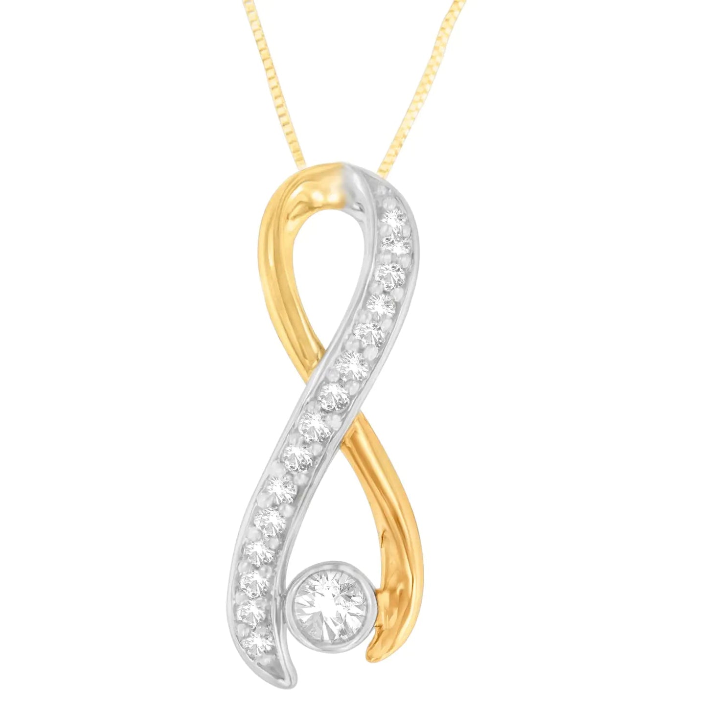 10K Two - Tone Gold 1/5 cttw Diamond Radiant Ribbon Pendant Necklace (H - I, I1 - I2) | Necklace | Elegant Emulations Jewelry USA