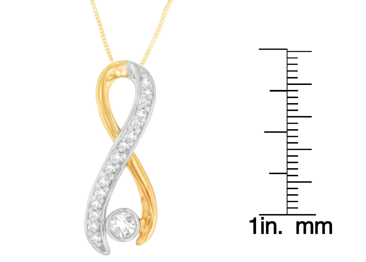 10K Two - Tone Gold 1/5 cttw Diamond Radiant Ribbon Pendant Necklace (H - I, I1 - I2) | Necklace | Elegant Emulations Jewelry USA