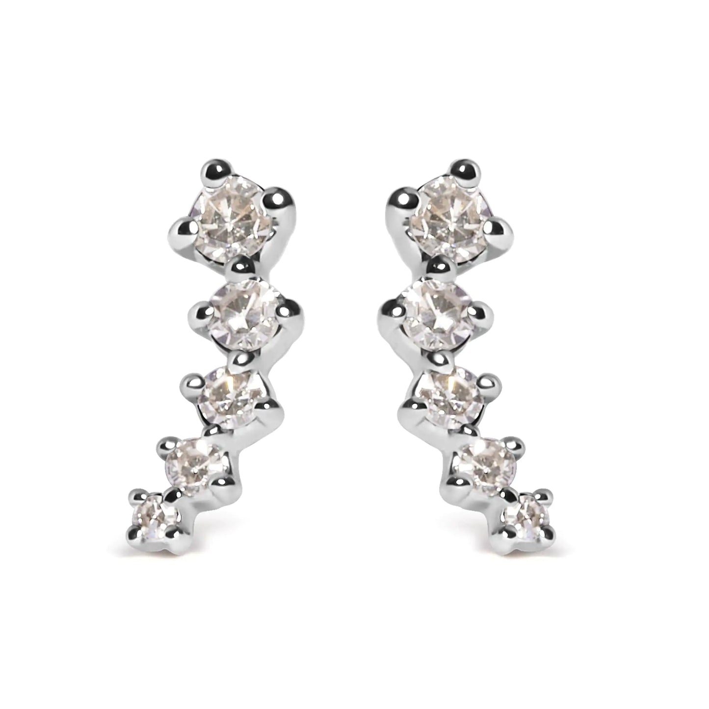 10K White Gold 1/10 Cttw Diamond Journey Style Climber Stud Earrings (H - I Color, I1 - I2 Clarity) | | Elegant Emulations Jewelry USA