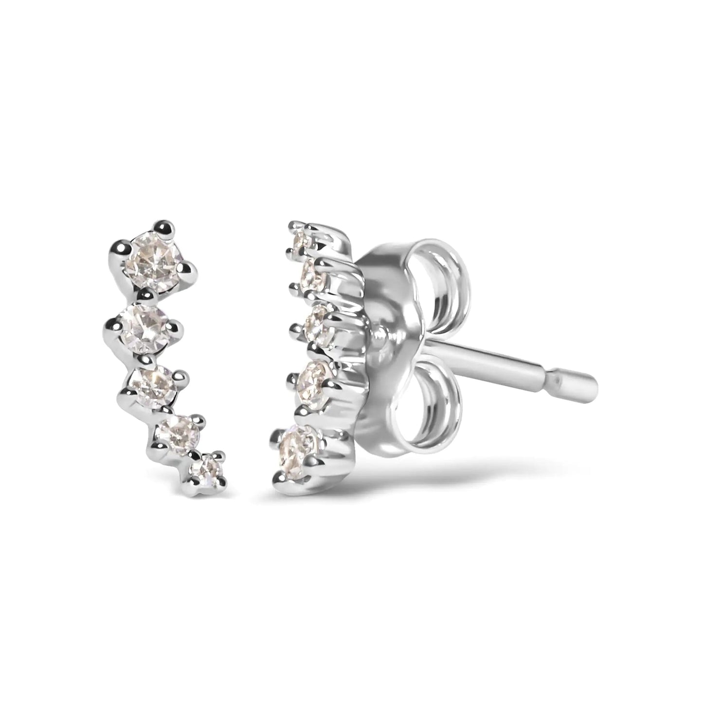 10K White Gold 1/10 Cttw Diamond Journey Style Climber Stud Earrings (H - I Color, I1 - I2 Clarity) | | Elegant Emulations Jewelry USA