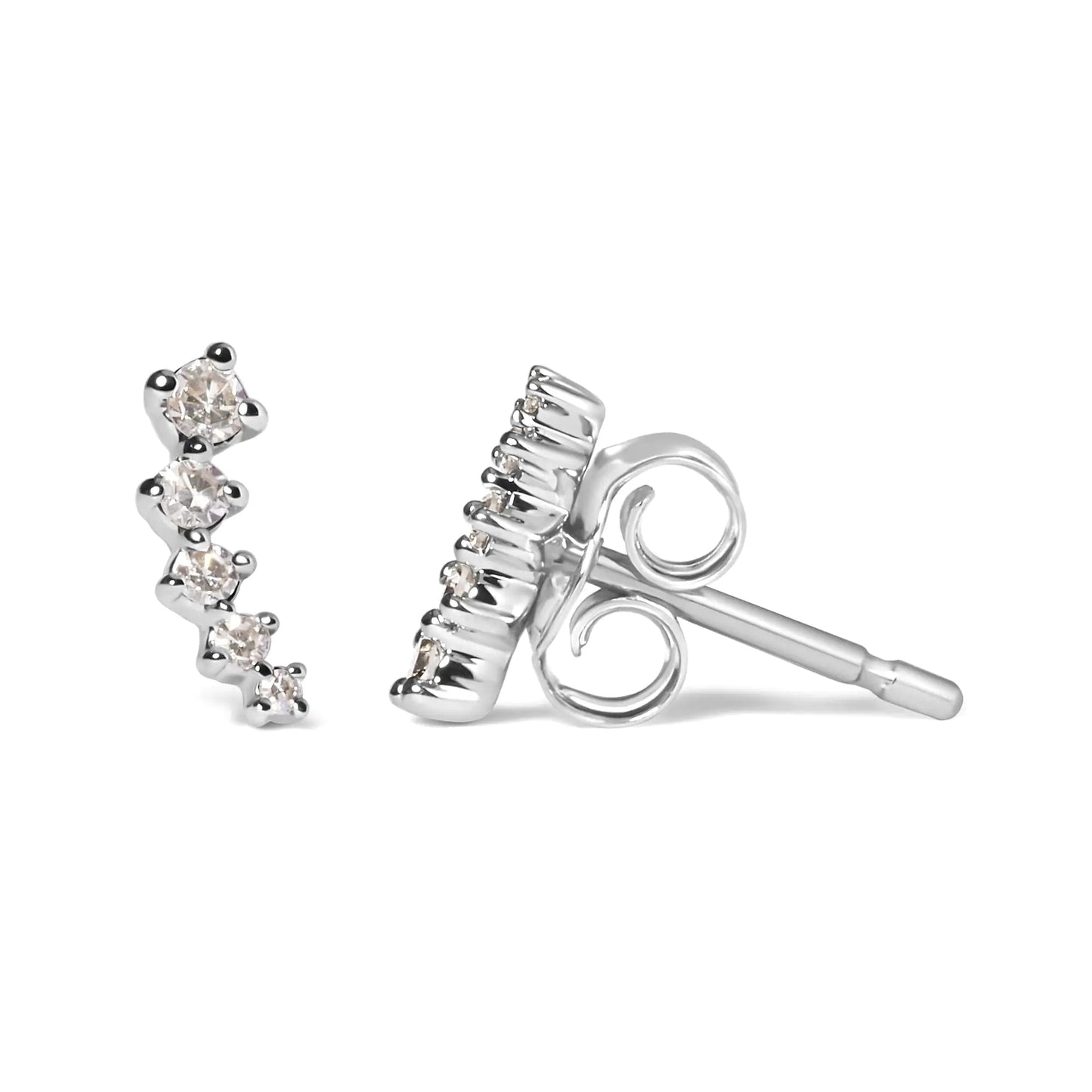 10K White Gold 1/10 Cttw Diamond Journey Style Climber Stud Earrings (H - I Color, I1 - I2 Clarity) | | Elegant Emulations Jewelry USA