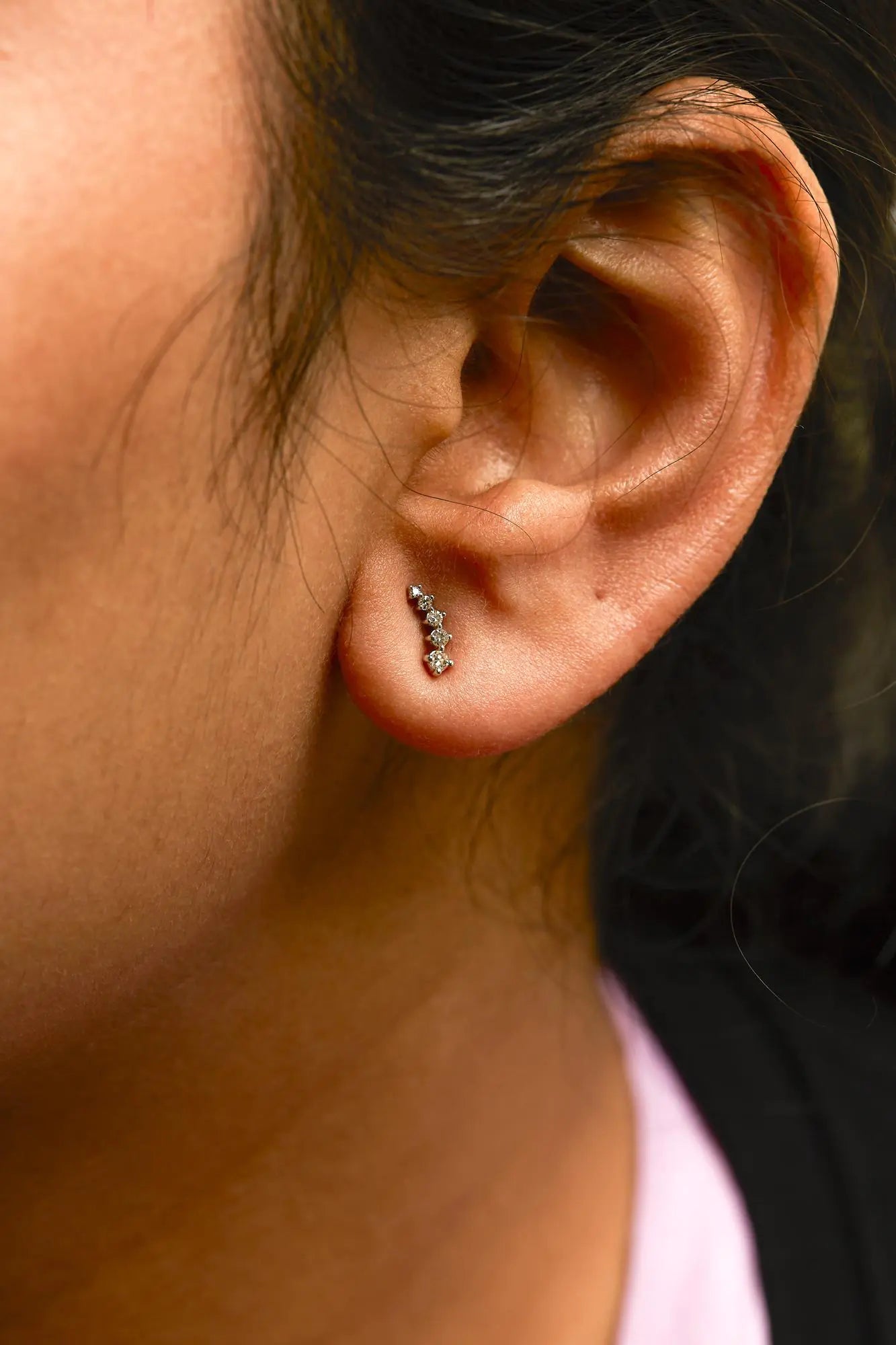 10K White Gold 1/10 Cttw Diamond Journey Style Climber Stud Earrings (H - I Color, I1 - I2 Clarity) | | Elegant Emulations Jewelry USA