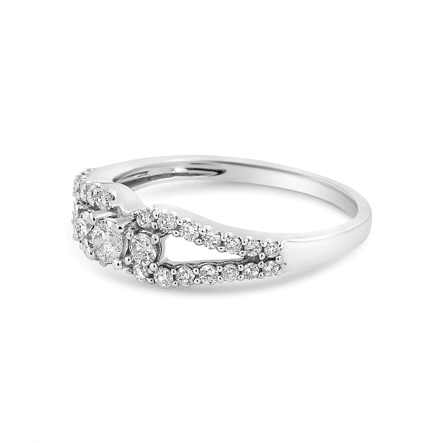 10K White Gold 1/2 Cttw Round Cut Diamond Three Stone Split Shank Band Ring (H - I Color, SI1 - SI2 Clarity) | | Elegant Emulations Jewelry USA