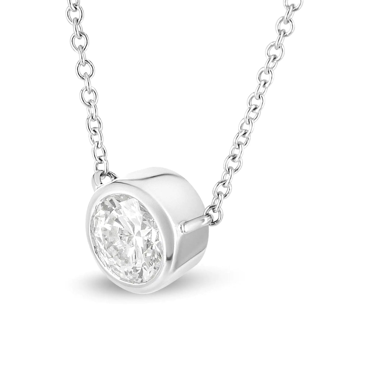 10K White Gold 1/3 Cttw Round Bezel - Set Diamond Solitaire Pendant Necklace (I - J Color, I1 - I2 Clarity) - Adjustable 16 - 18" | Necklace | Elegant Emulations Jewelry USA