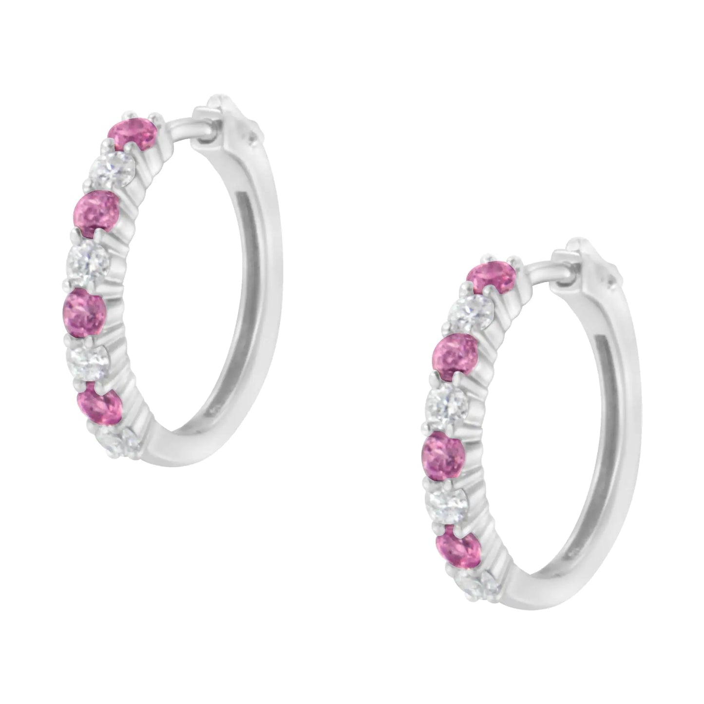 10K White Gold 2.5MM Sapphire Gemstone and 1/2 Cttw Diamond Hoop Earrings (H - I Color, I1 - I2 Clarity) | | Elegant Emulations Jewelry USA