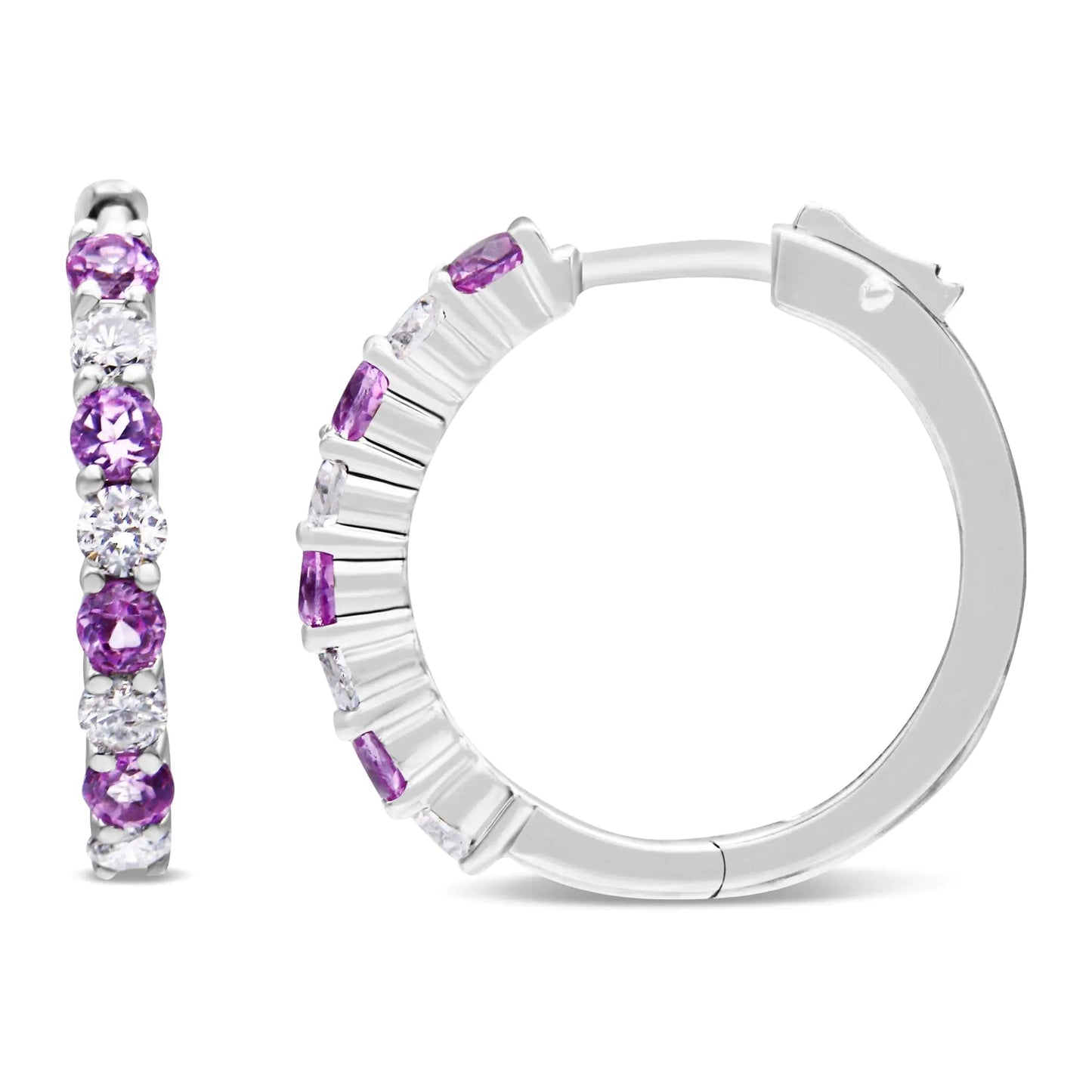 10K White Gold 2.5MM Sapphire Gemstone and 1/2 Cttw Diamond Hoop Earrings (H - I Color, I1 - I2 Clarity) | | Elegant Emulations Jewelry USA