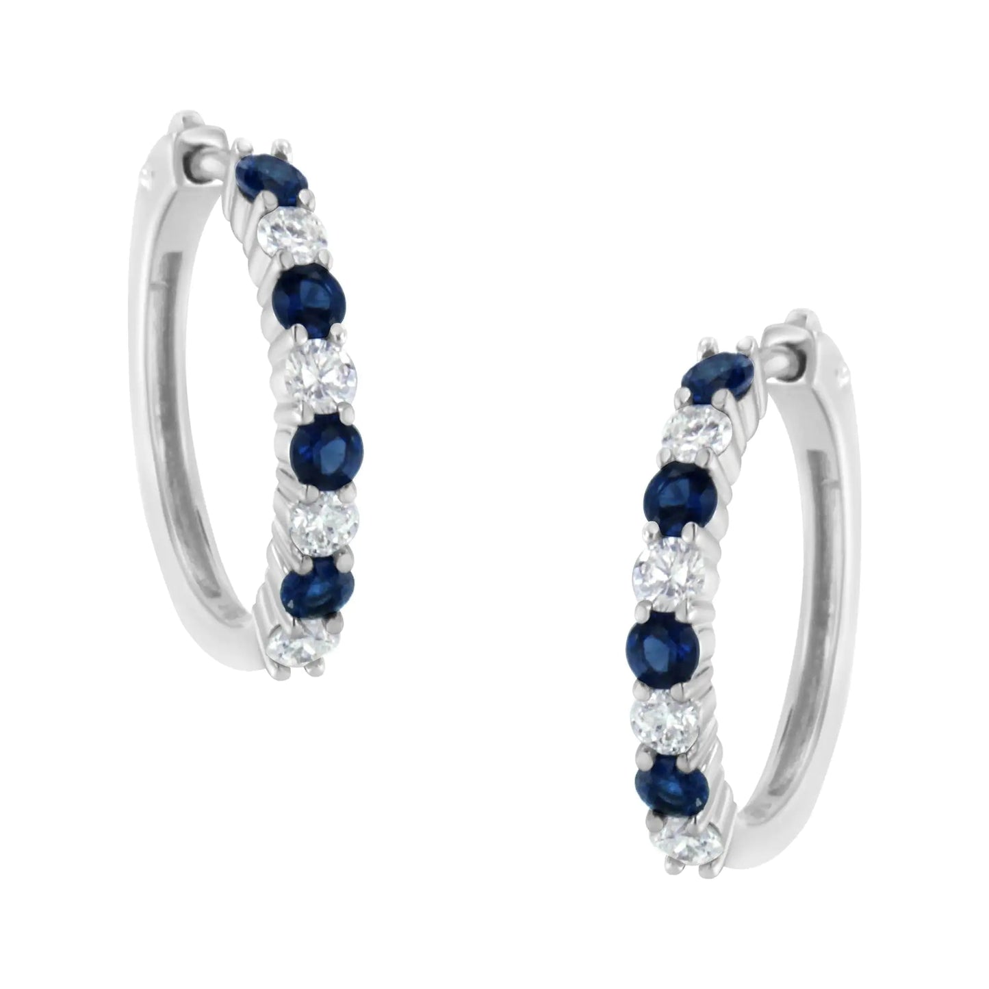 10K White Gold 2.5MM Sapphire Gemstone and 1/2 Cttw Diamond Hoop Earrings (H - I Color, I1 - I2 Clarity) | | Elegant Emulations Jewelry USA
