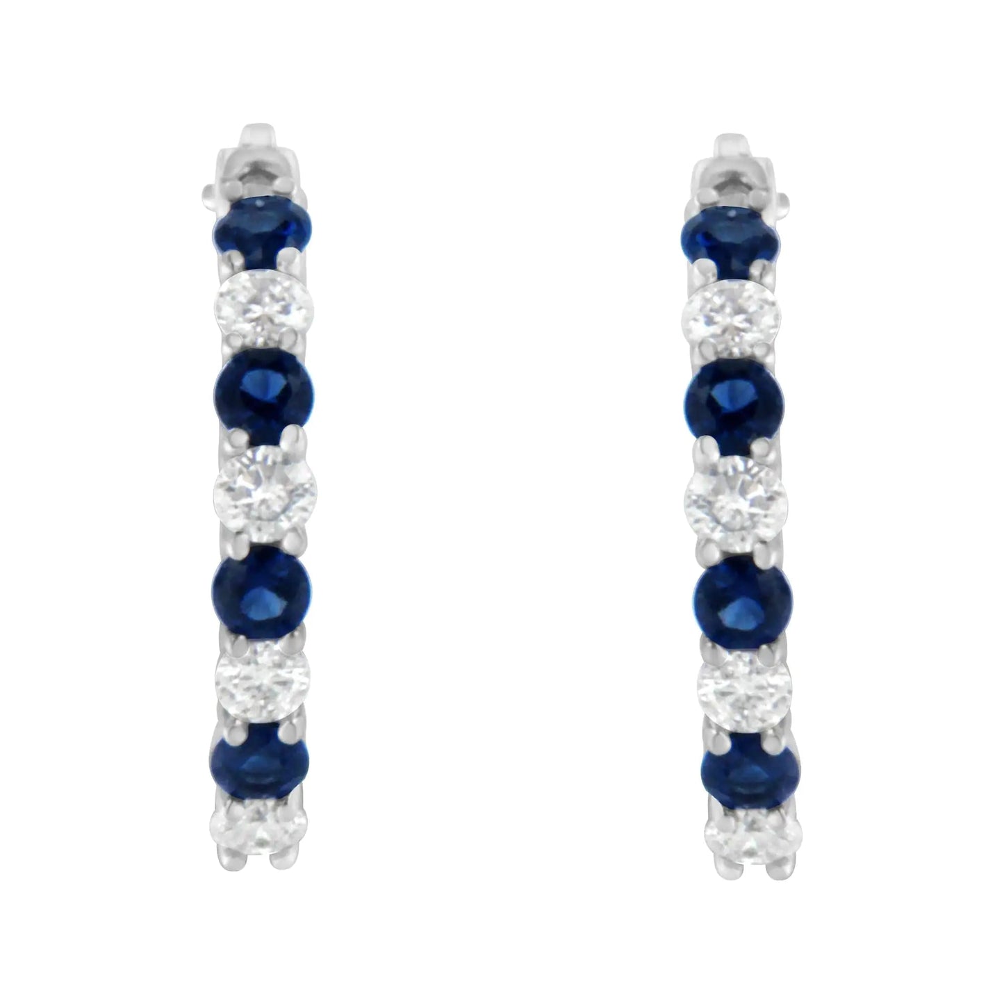 10K White Gold 2.5MM Sapphire Gemstone and 1/2 Cttw Diamond Hoop Earrings (H - I Color, I1 - I2 Clarity) | | Elegant Emulations Jewelry USA