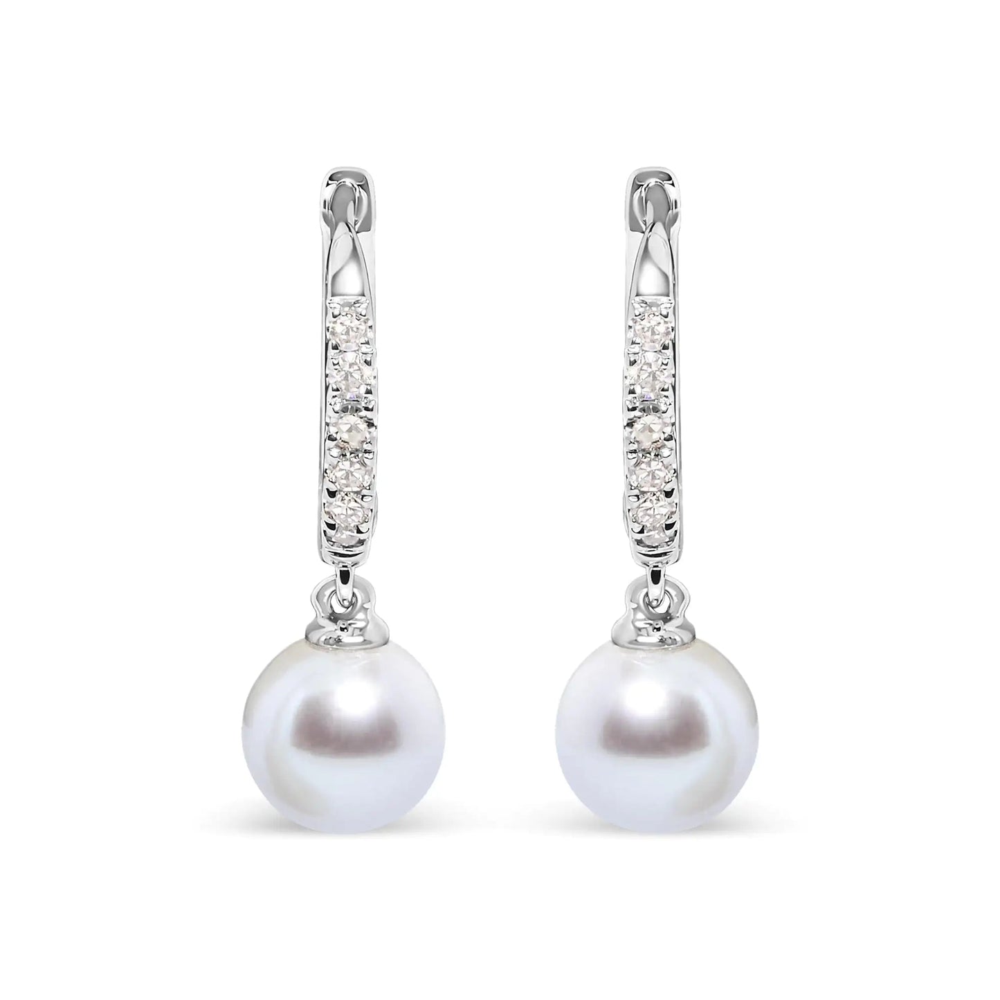 10K White Gold 6x6 MM Cultured Freshwater Pearl and Diamond Accent Drop Huggy Earring (H - I Color, I1 - I2 Clarity) | | Elegant Emulations Jewelry USA