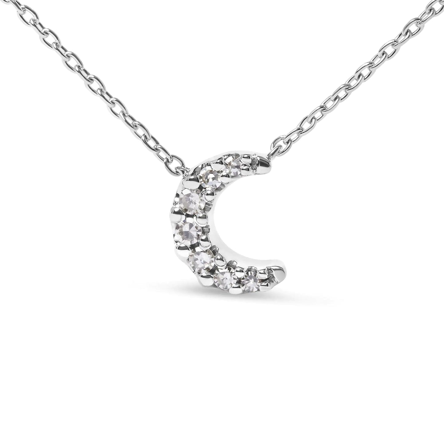 10K White Gold Diamond Accented Crescent Moon Shaped 18" Inch Pendant Necklace (H - I Color, I1 - I2 Clarity) | | Elegant Emulations Jewelry USA