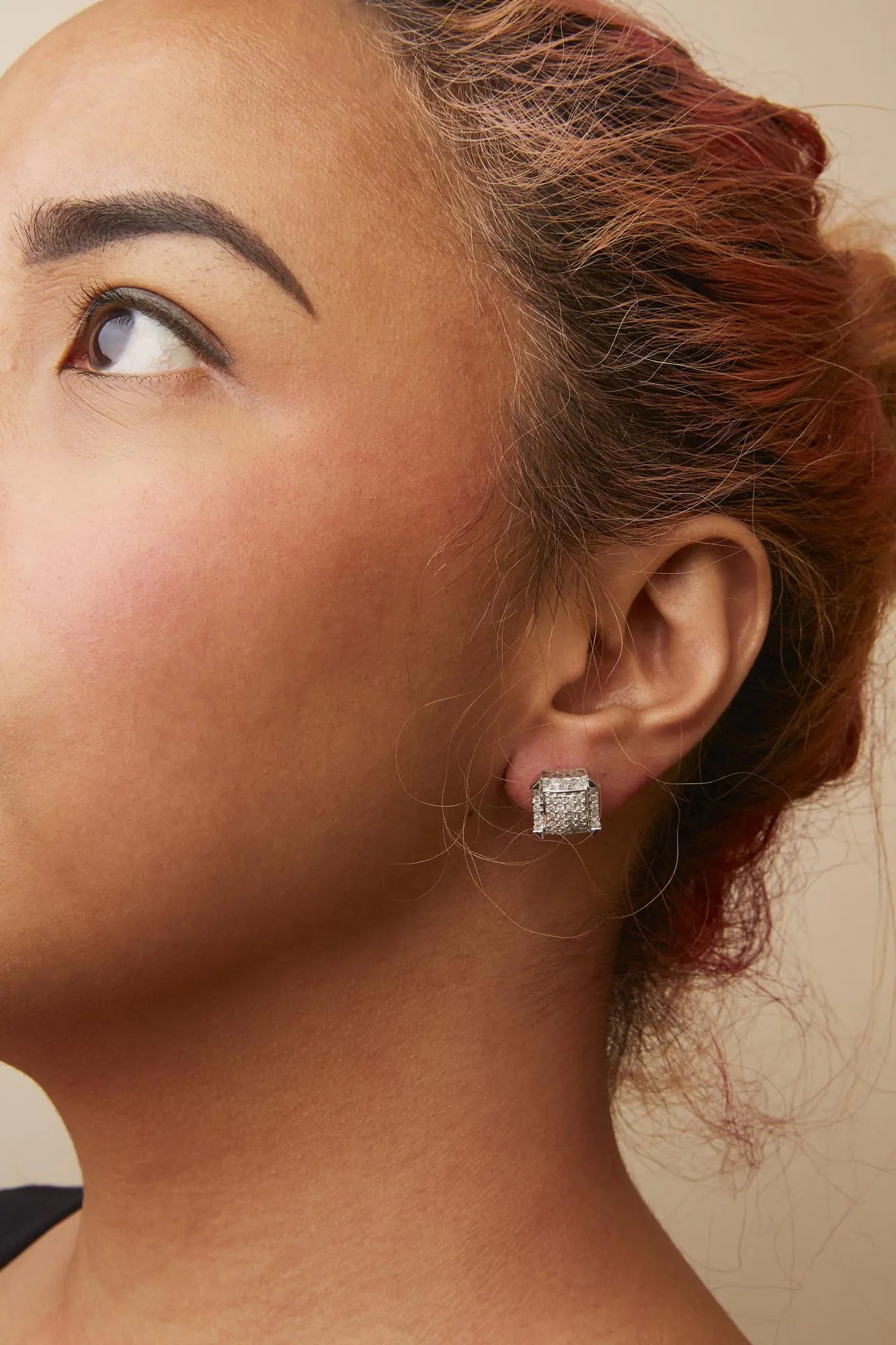 10K White Gold Princess Diamond Halo Studs 1.1cttw | Earrings | Elegant Emulations Jewelry USA