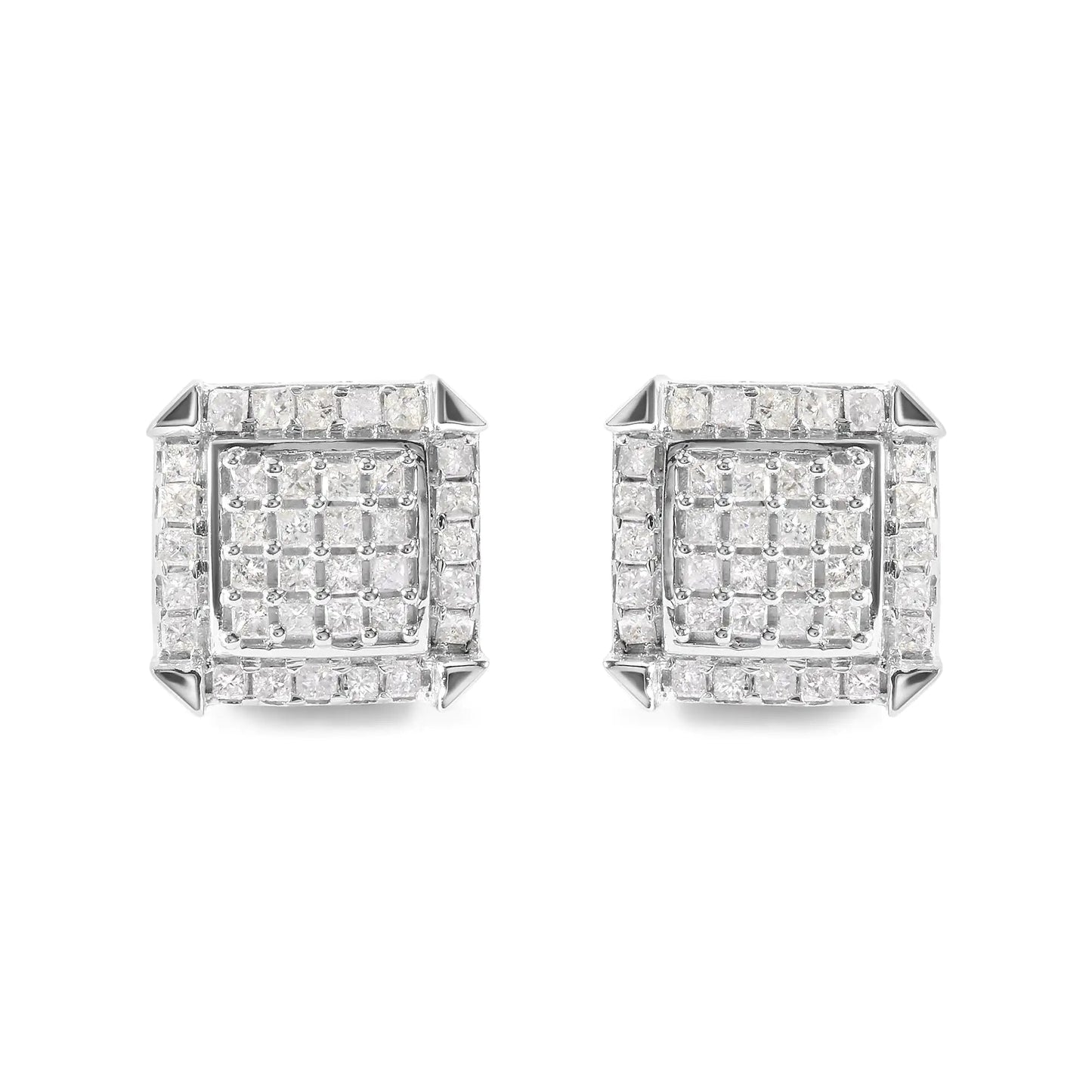 10K White Gold Princess Diamond Halo Studs 1.1cttw | Earrings | Elegant Emulations Jewelry USA