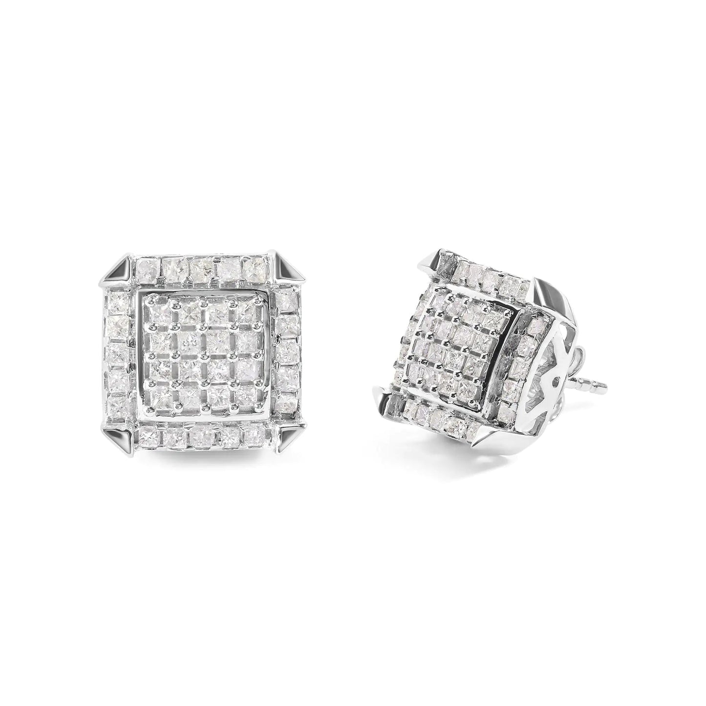 10K White Gold Princess Diamond Halo Studs 1.1cttw | Earrings | Elegant Emulations Jewelry USA