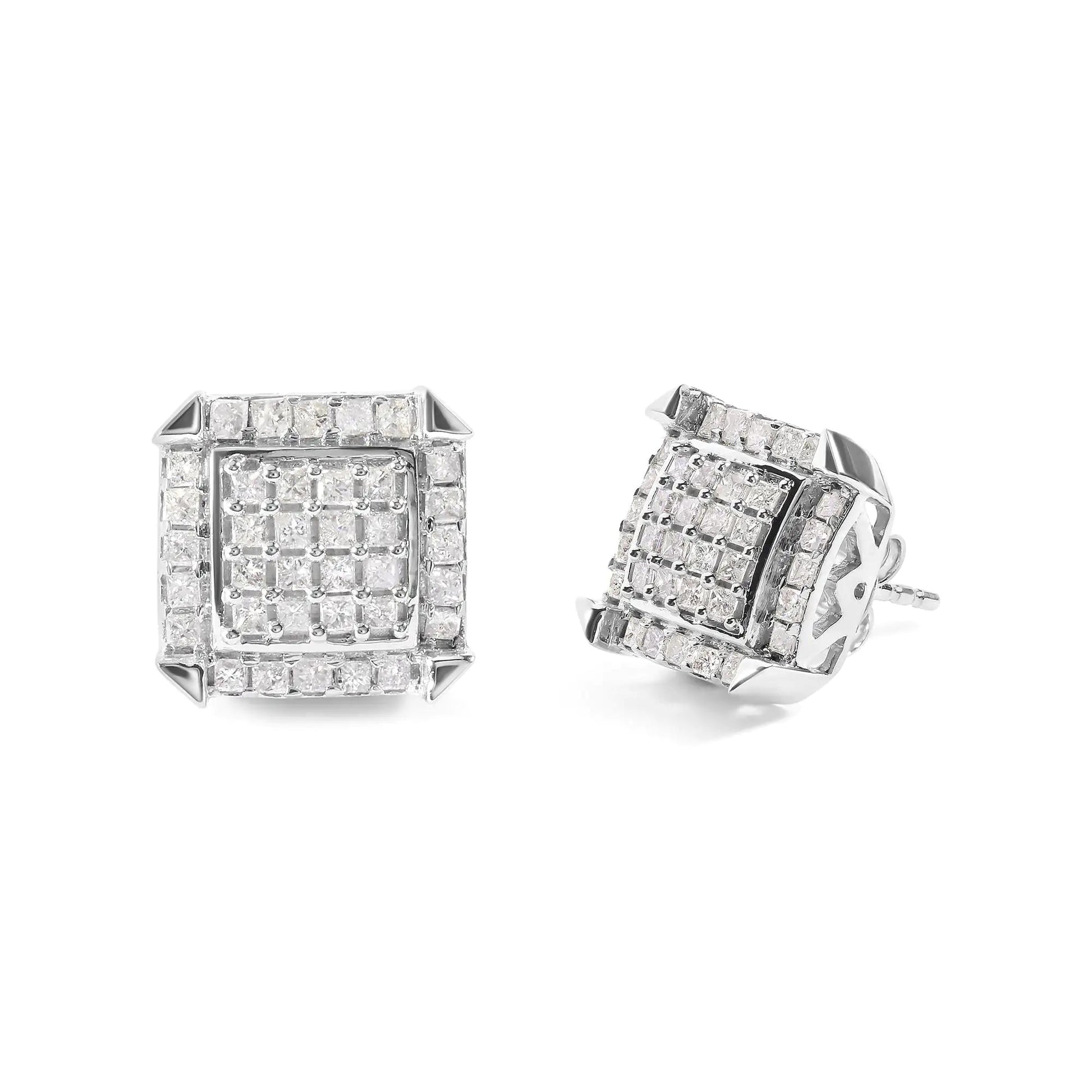 10K White Gold Princess Diamond Halo Studs 1.1cttw | Earrings | Elegant Emulations Jewelry USA