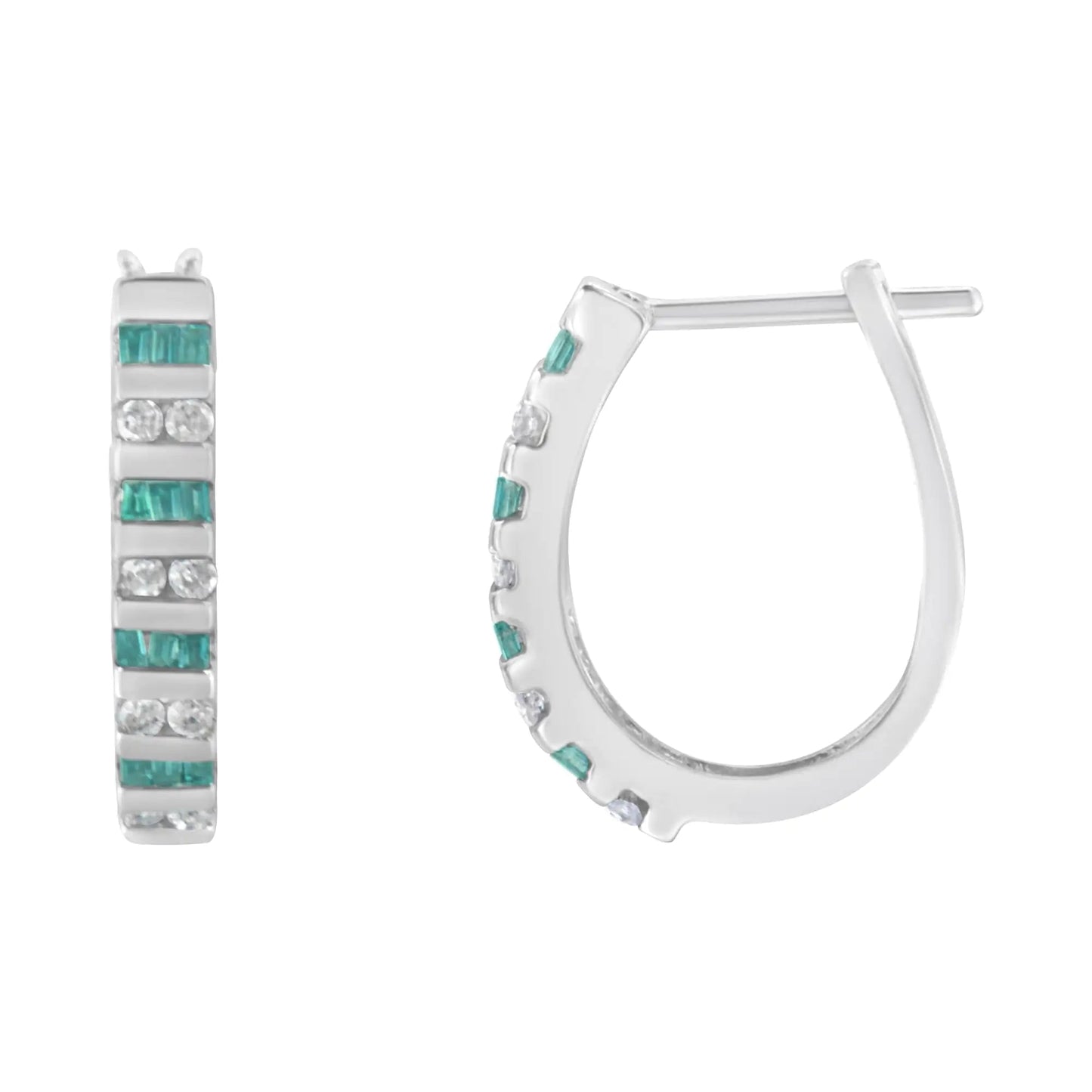 10k White Gold Round and Blue Baguette Diamond Hoop Earrings (0.50 cttw, I - J Color, I2 - I3 Clarity) | | Elegant Emulations Jewelry USA