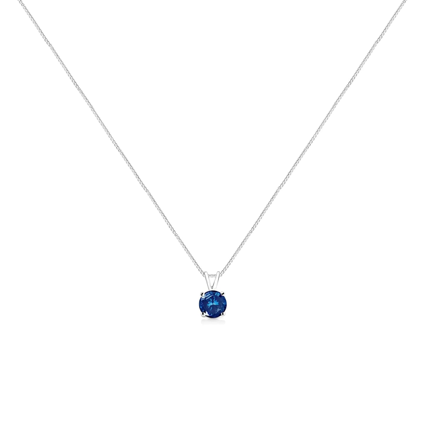 10K White Gold Round Brilliant Cut Lab Grown Blue Diamond 4 - Prong Solitaire Pendant Necklace (Blue Color, VS2 - SI1 Clarity) - 18" | Necklace | Elegant Emulations Jewelry USA