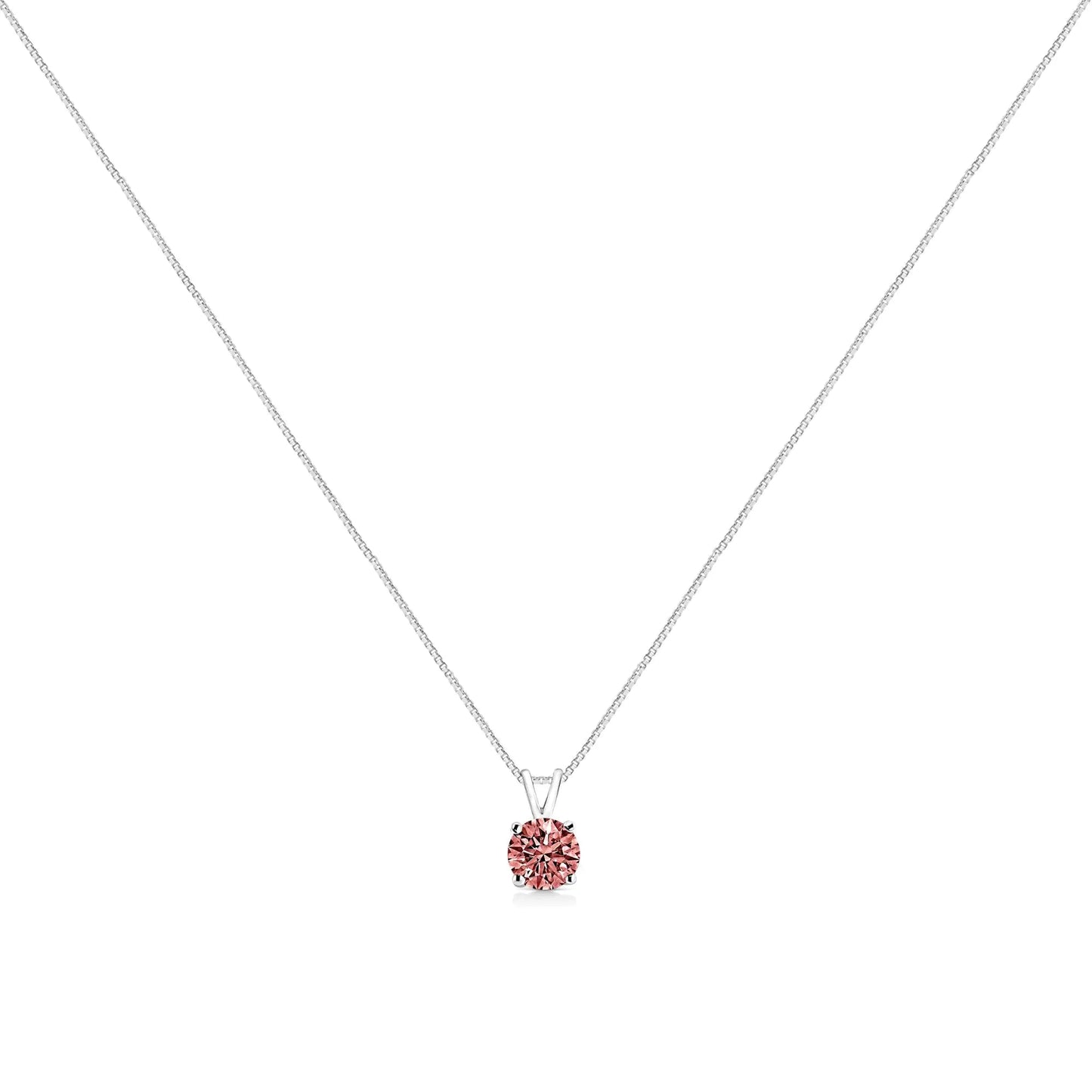 10K White Gold Round Brilliant Cut Lab Grown Blue Diamond 4 - Prong Solitaire Pendant Necklace (Blue Color, VS2 - SI1 Clarity) - 18" | Necklace | Elegant Emulations Jewelry USA