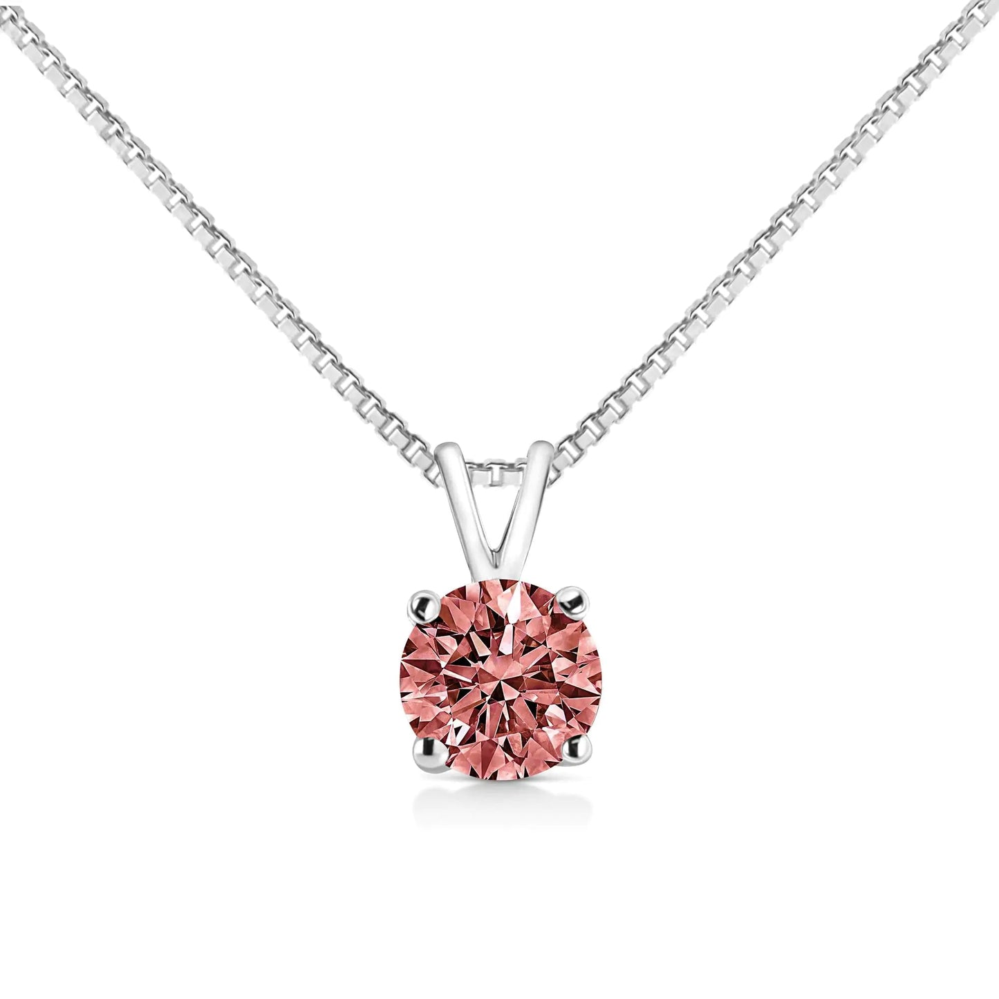 10K White Gold Round Brilliant Cut Lab Grown Blue Diamond 4 - Prong Solitaire Pendant Necklace (Blue Color, VS2 - SI1 Clarity) - 18" | Necklace | Elegant Emulations Jewelry USA