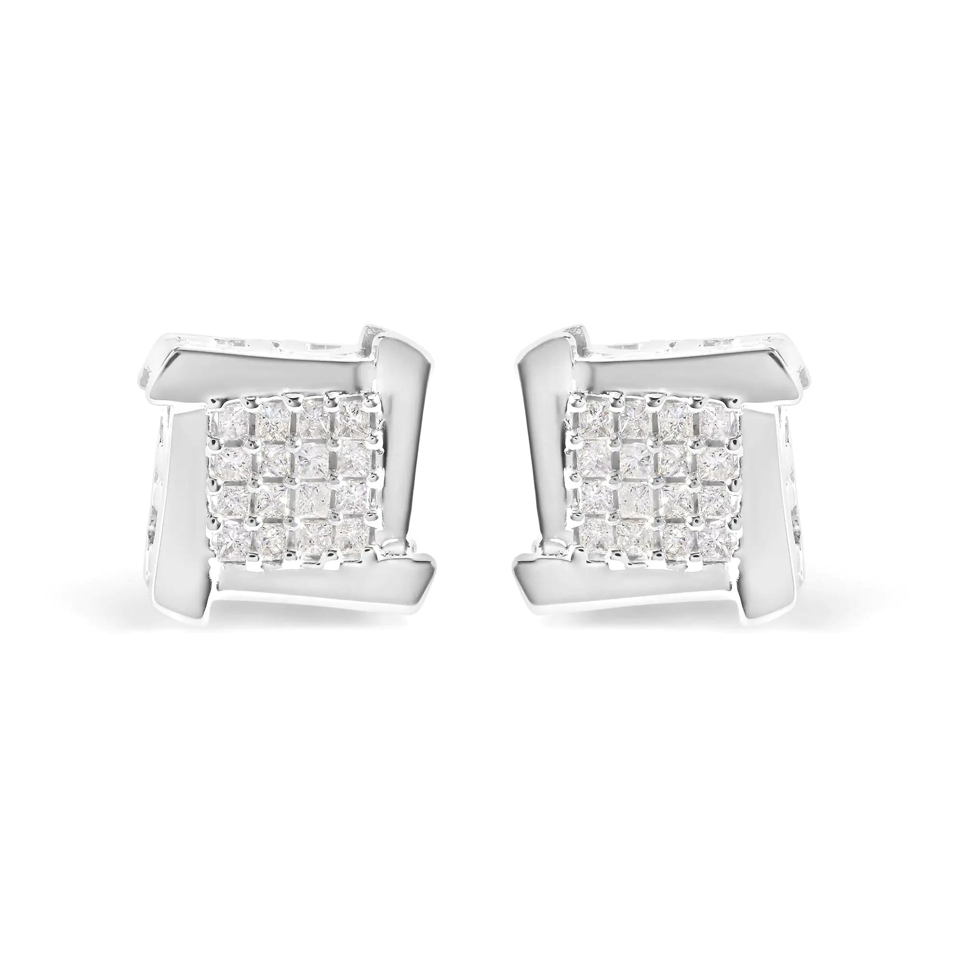 10K White Gold Swirl Princess Diamond Studs - 1/2 Cttw | Earrings | Elegant Emulations Jewelry USA