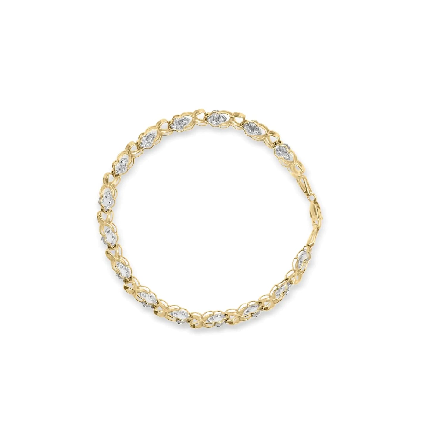 10K Yellow Gold 1.00 Cttw Diamond 5 Stone Floral Cluster and "X" Link 7" Bracelet (I - J Color, I3 Clarity) | | Elegant Emulations Jewelry USA