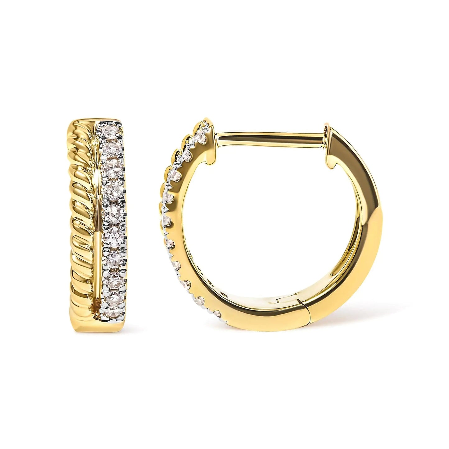 10K Yellow Gold 1/10 Cttw Diamond and Rope Twist Huggy Hoop Earrings (H - I Color, I1 - I2 Clarity) | | Elegant Emulations Jewelry USA