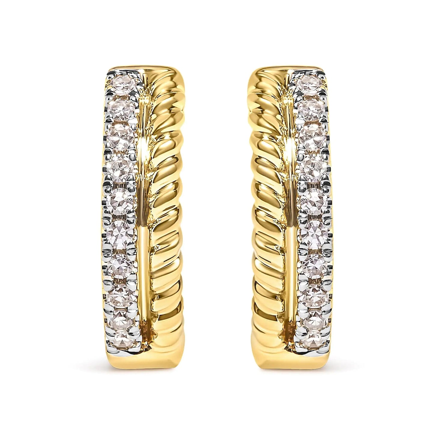 10K Yellow Gold 1/10 Cttw Diamond and Rope Twist Huggy Hoop Earrings (H - I Color, I1 - I2 Clarity) | | Elegant Emulations Jewelry USA