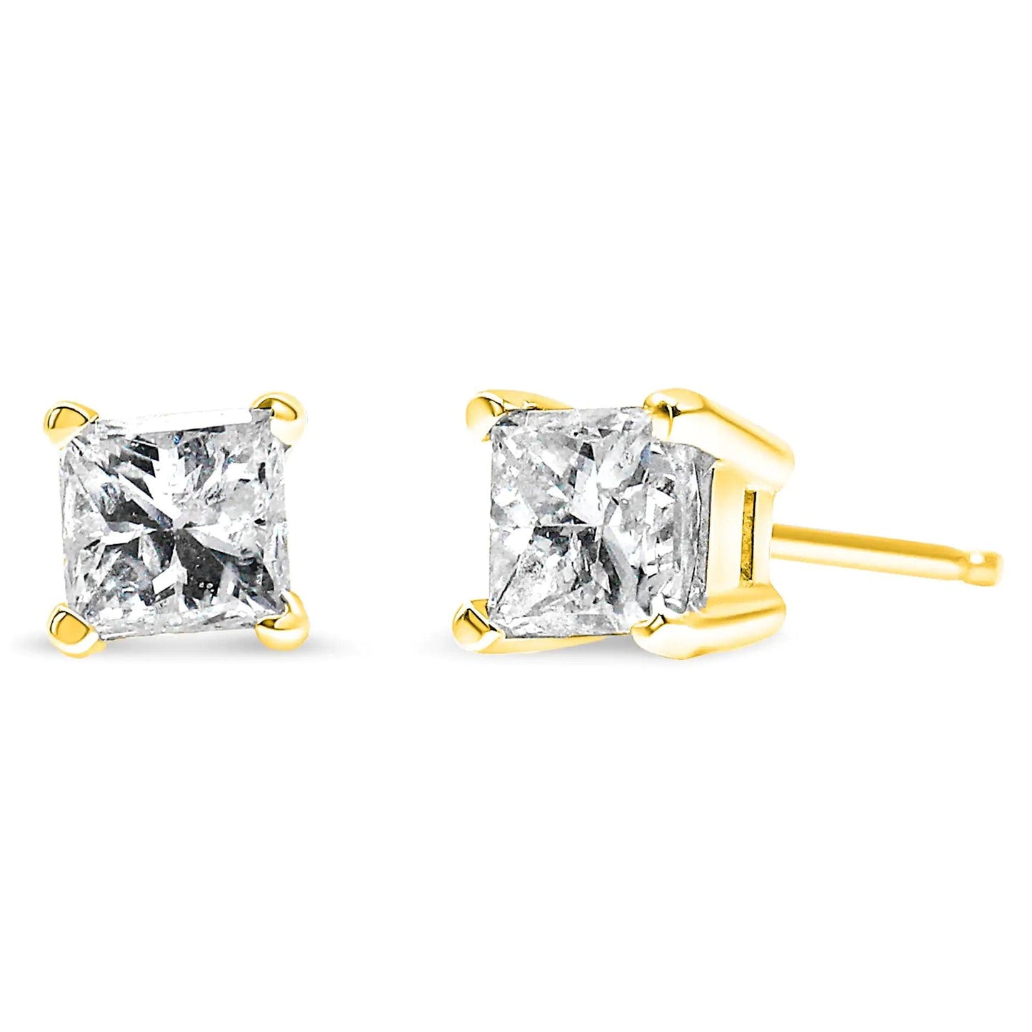 10K Yellow Gold 3/4 Cttw Princess - Cut Square Near Colorless Diamond Classic 4 - Prong Solitaire Stud Earrings (J - K Color, I2 - I3 Clarity) | | Elegant Emulations Jewelry USA