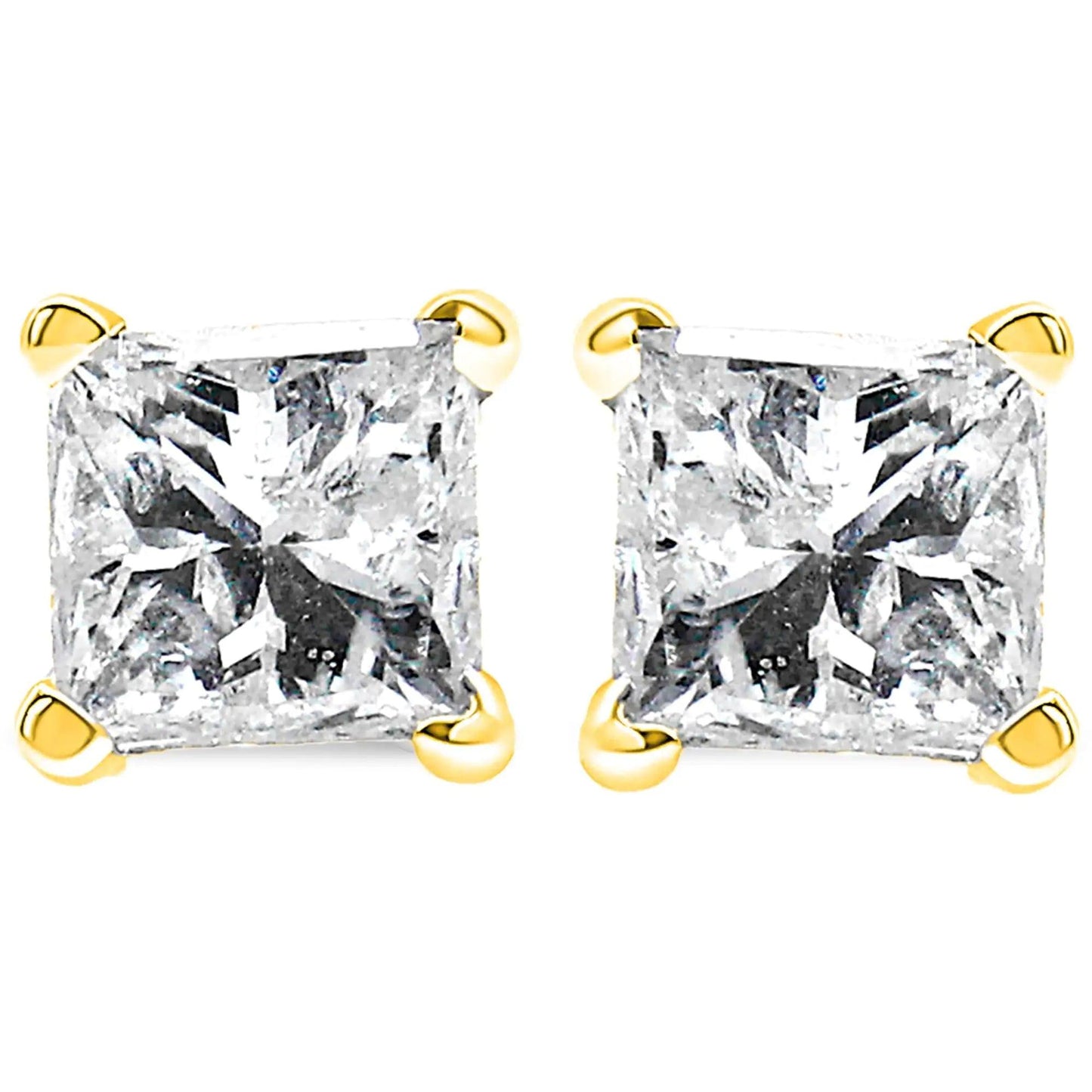 10K Yellow Gold 3/4 Cttw Princess - Cut Square Near Colorless Diamond Classic 4 - Prong Solitaire Stud Earrings (J - K Color, I2 - I3 Clarity) | | Elegant Emulations Jewelry USA