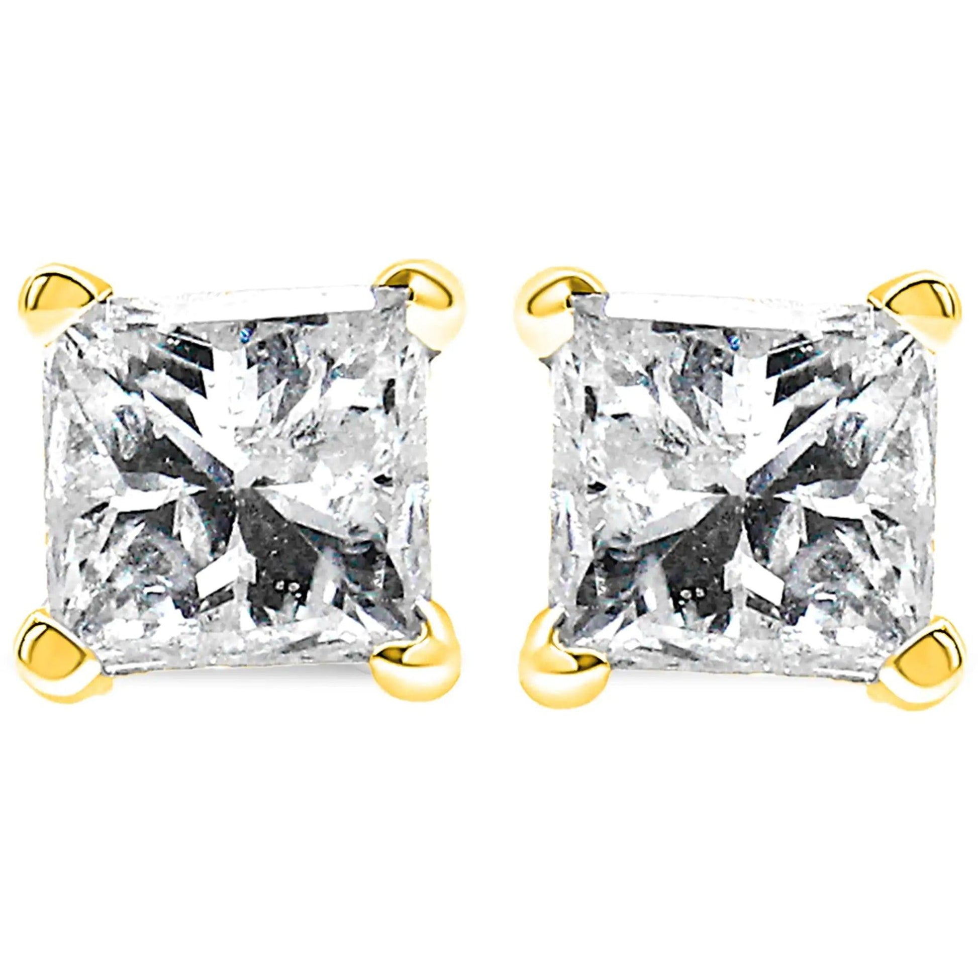 10K Yellow Gold 3/4 Cttw Princess - Cut Square Near Colorless Diamond Classic 4 - Prong Solitaire Stud Earrings (J - K Color, I2 - I3 Clarity) | | Elegant Emulations Jewelry USA
