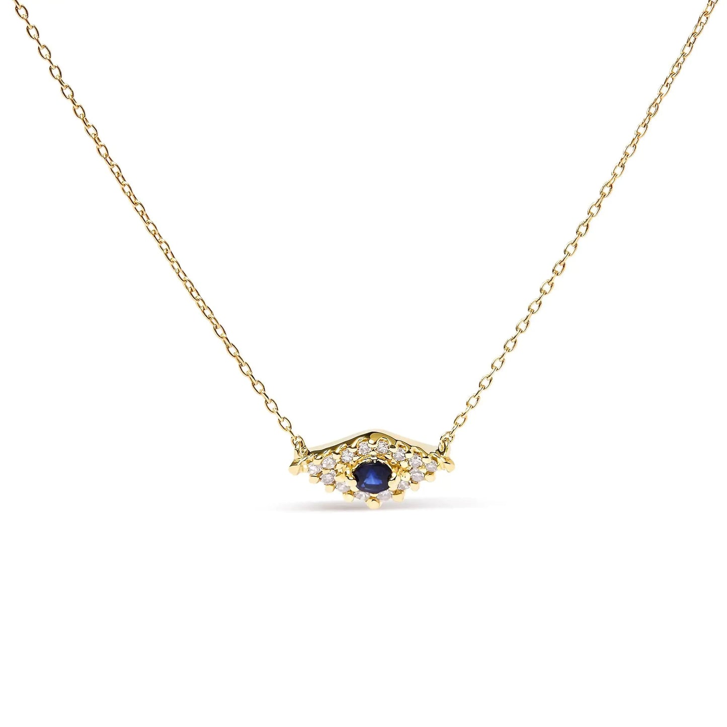 10K Yellow Gold Blue Sapphire and Diamond Accented Evil Eye 18" Inch Pendant Necklace (H - I Color, I1 - I2 Clarity) | | Elegant Emulations Jewelry USA