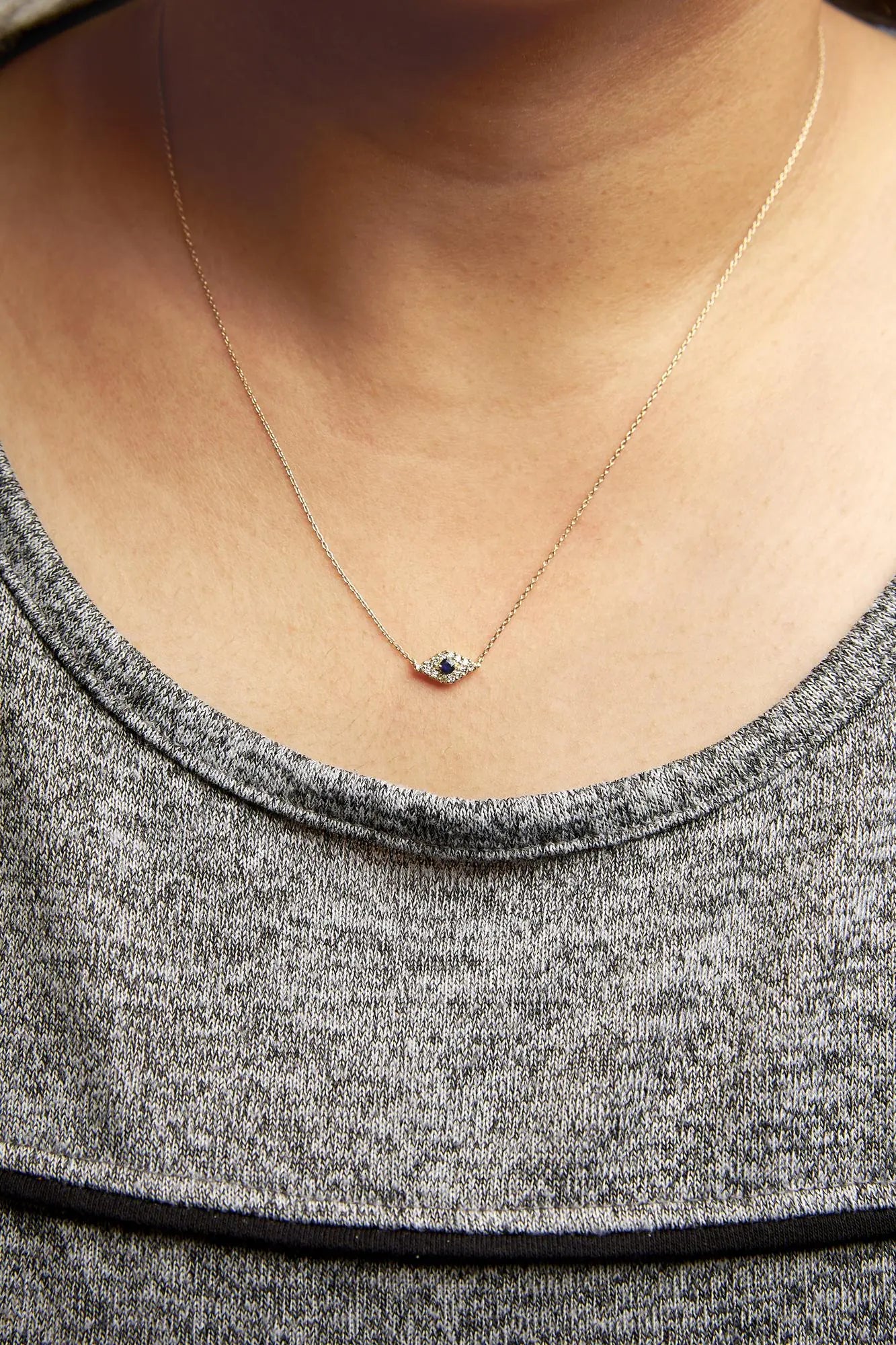 10K Yellow Gold Blue Sapphire and Diamond Accented Evil Eye 18" Inch Pendant Necklace (H - I Color, I1 - I2 Clarity) | | Elegant Emulations Jewelry USA
