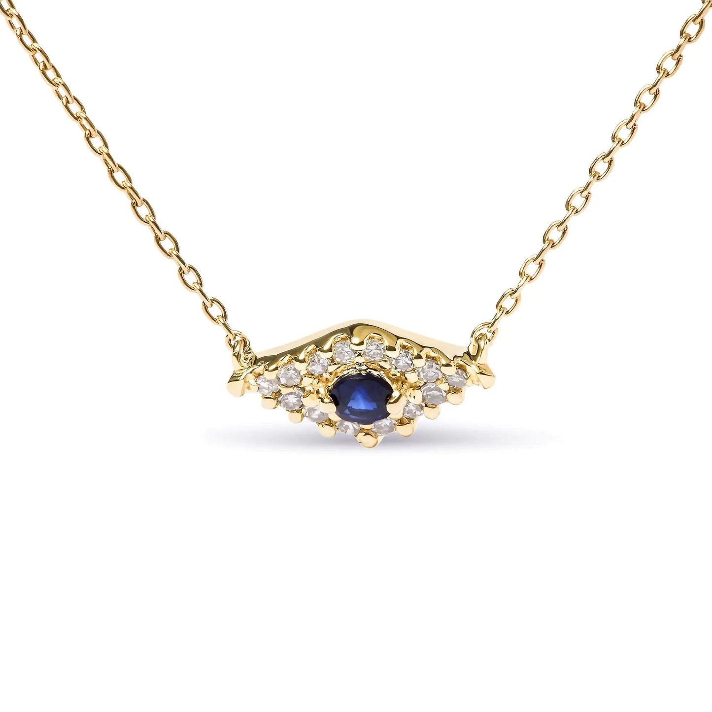 10K Yellow Gold Blue Sapphire and Diamond Accented Evil Eye 18" Inch Pendant Necklace (H - I Color, I1 - I2 Clarity) | | Elegant Emulations Jewelry USA