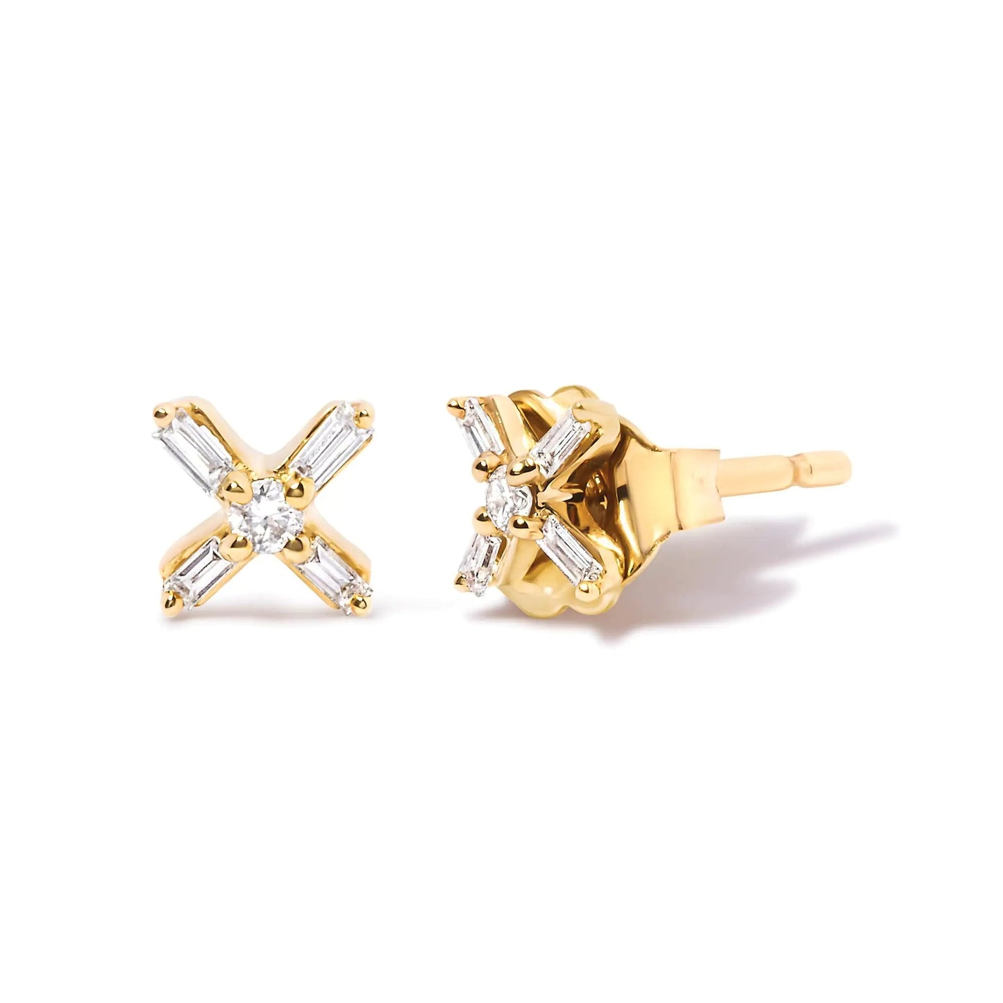 10K Yellow Gold Criss Cross Diamond Studs | Earrings | Elegant Emulations Jewelry USA