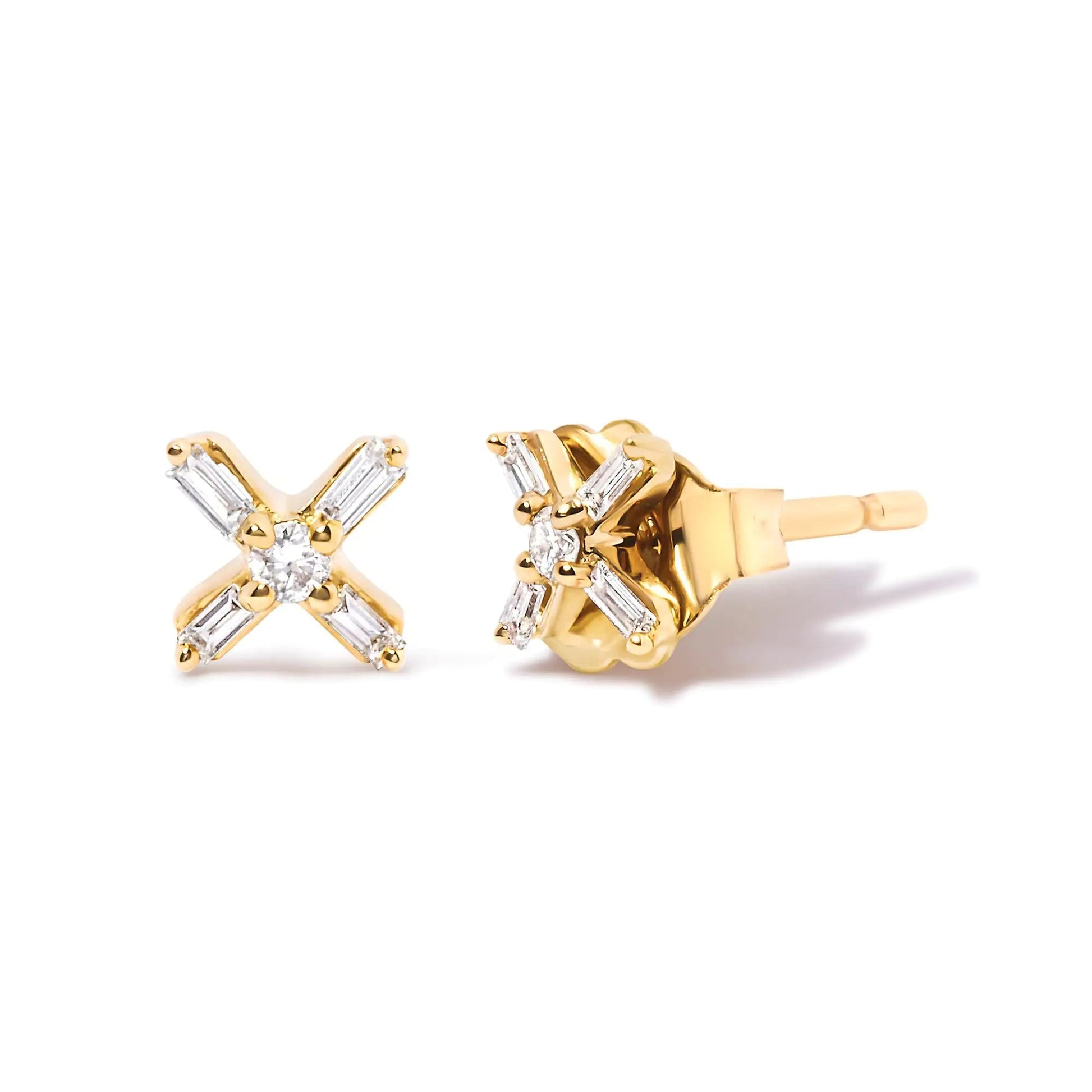 10K Yellow Gold Criss Cross Diamond Studs | Earrings | Elegant Emulations Jewelry USA