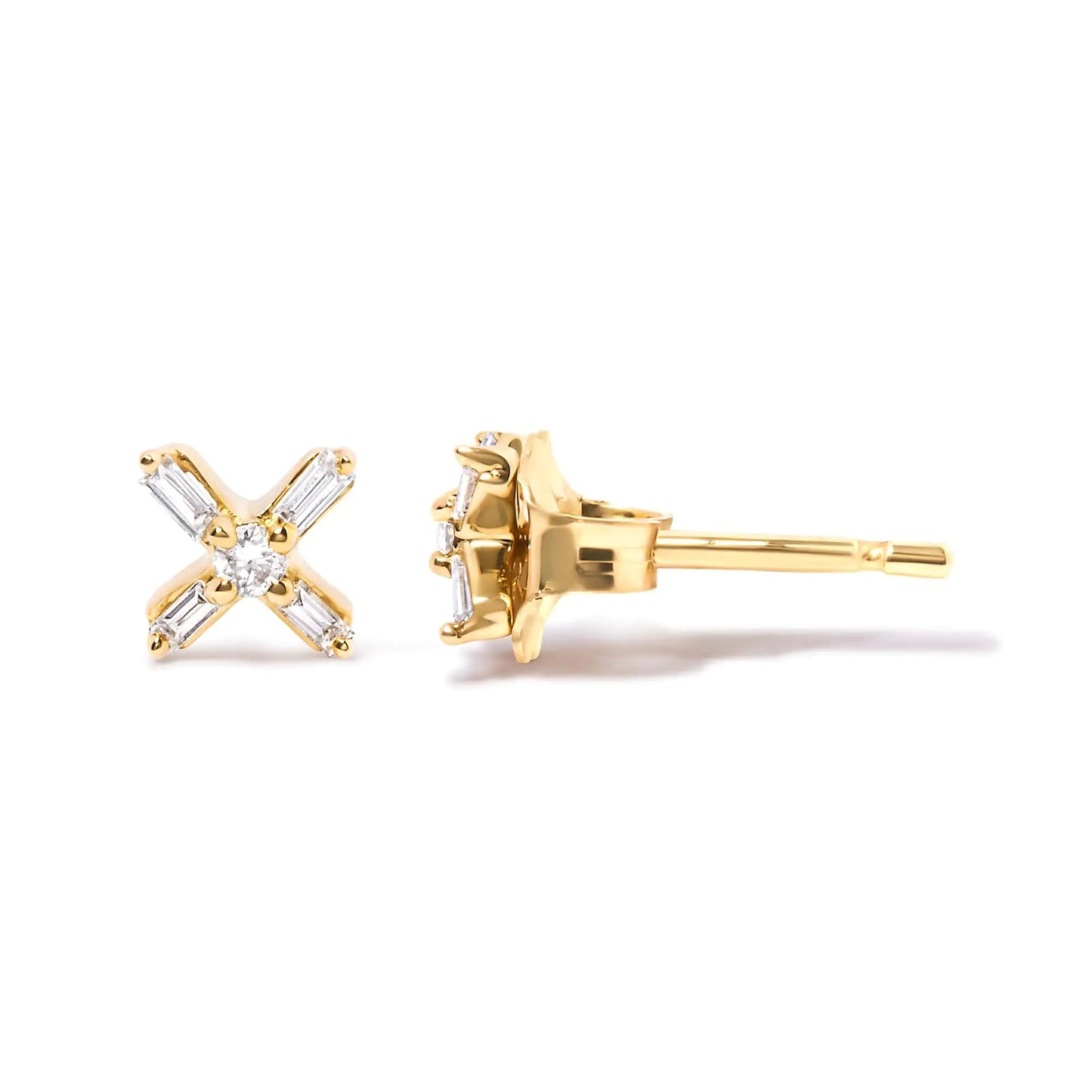 10K Yellow Gold Criss Cross Diamond Studs | Earrings | Elegant Emulations Jewelry USA