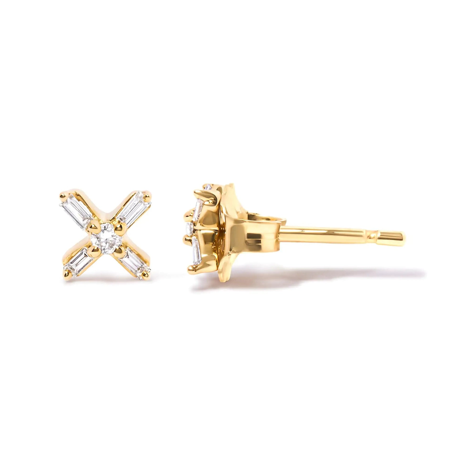 10K Yellow Gold Criss Cross Diamond Studs | Earrings | Elegant Emulations Jewelry USA