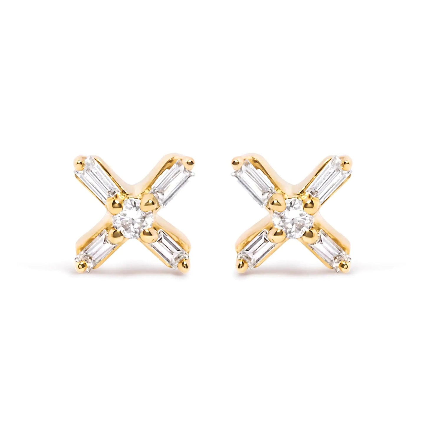 10K Yellow Gold Criss Cross Diamond Studs | Earrings | Elegant Emulations Jewelry USA