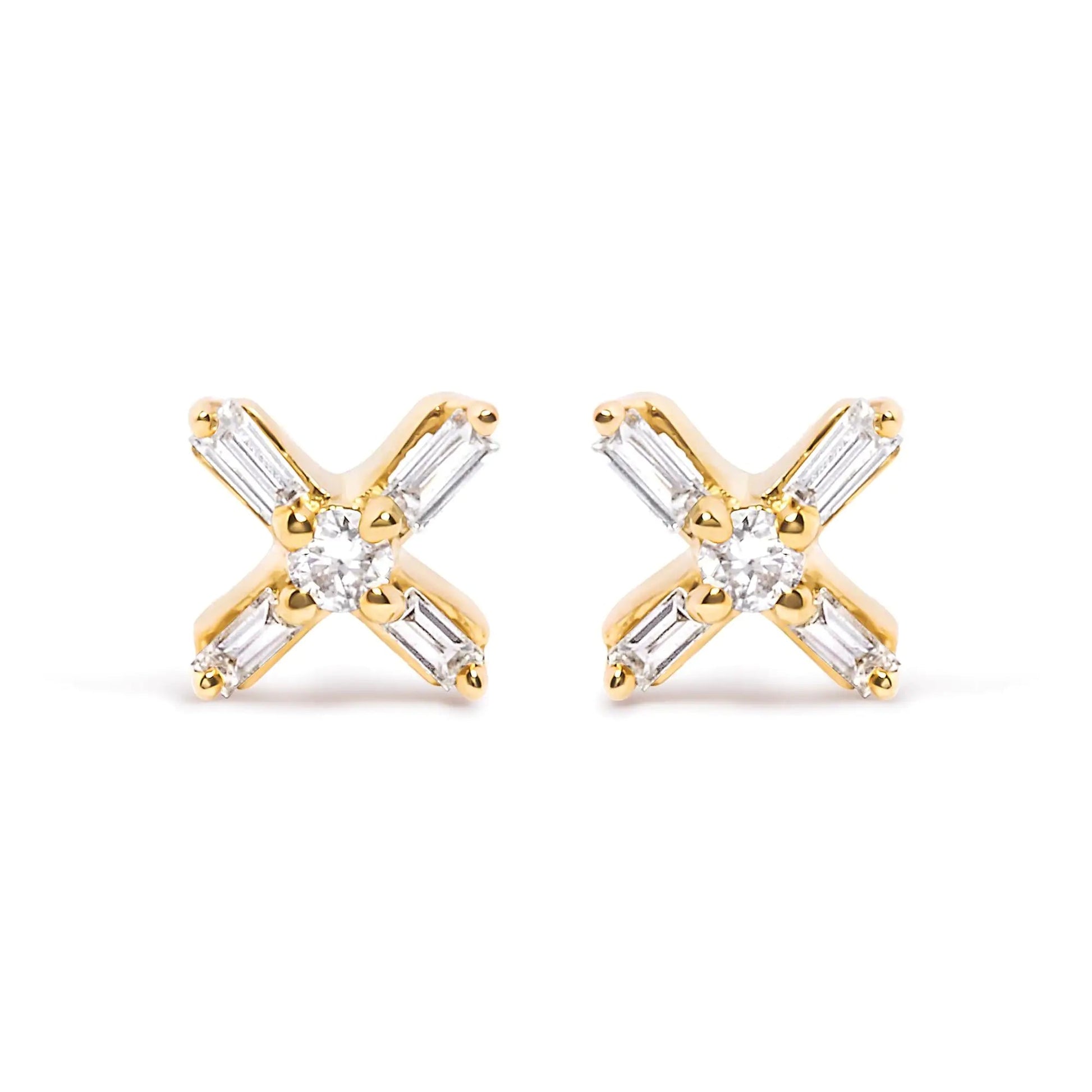 10K Yellow Gold Criss Cross Diamond Studs | Earrings | Elegant Emulations Jewelry USA