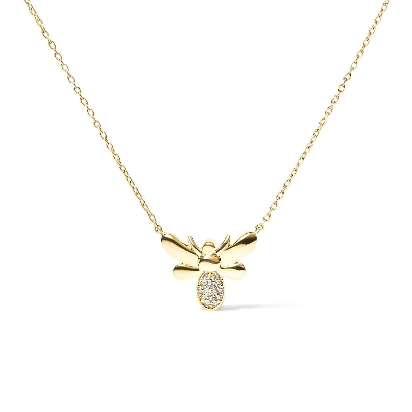 10K Yellow Gold Diamond Accented Bumble Bee Pendant 18" Inch Necklace (H - I Color, I1 - I2 Clarity) | | Elegant Emulations Jewelry USA