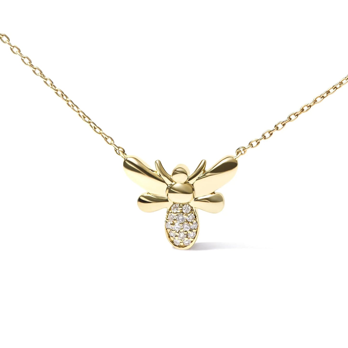 10K Yellow Gold Diamond Accented Bumble Bee Pendant 18" Inch Necklace (H - I Color, I1 - I2 Clarity) | | Elegant Emulations Jewelry USA