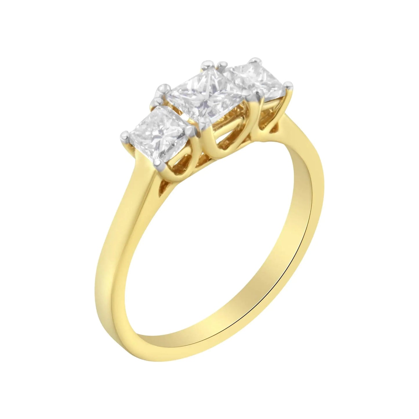10K Yellow Gold Princess - Cut Diamond Three Stone Band Ring (1 Cttw, J - K Color, I1 - I2 Clarity) | | Elegant Emulations Jewelry USA