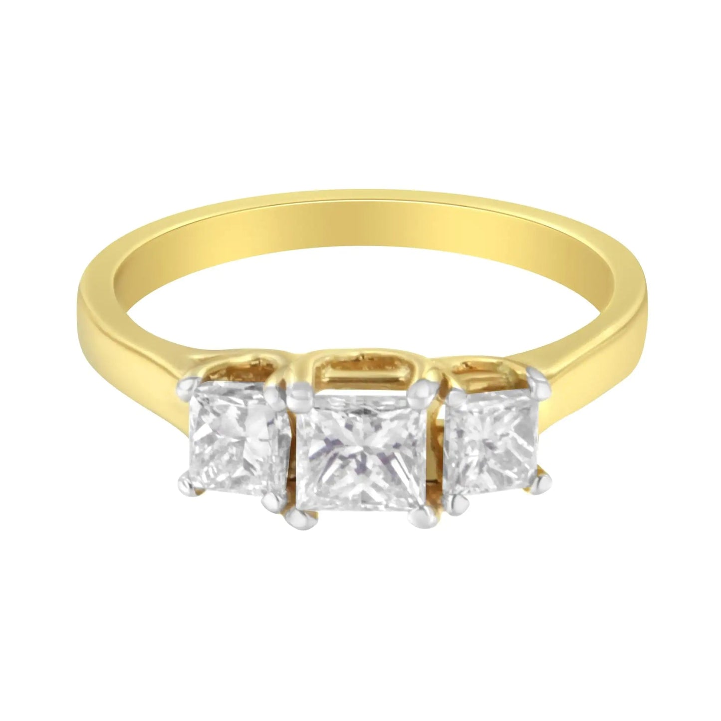 10K Yellow Gold Princess - Cut Diamond Three Stone Band Ring (1 Cttw, J - K Color, I1 - I2 Clarity) | | Elegant Emulations Jewelry USA