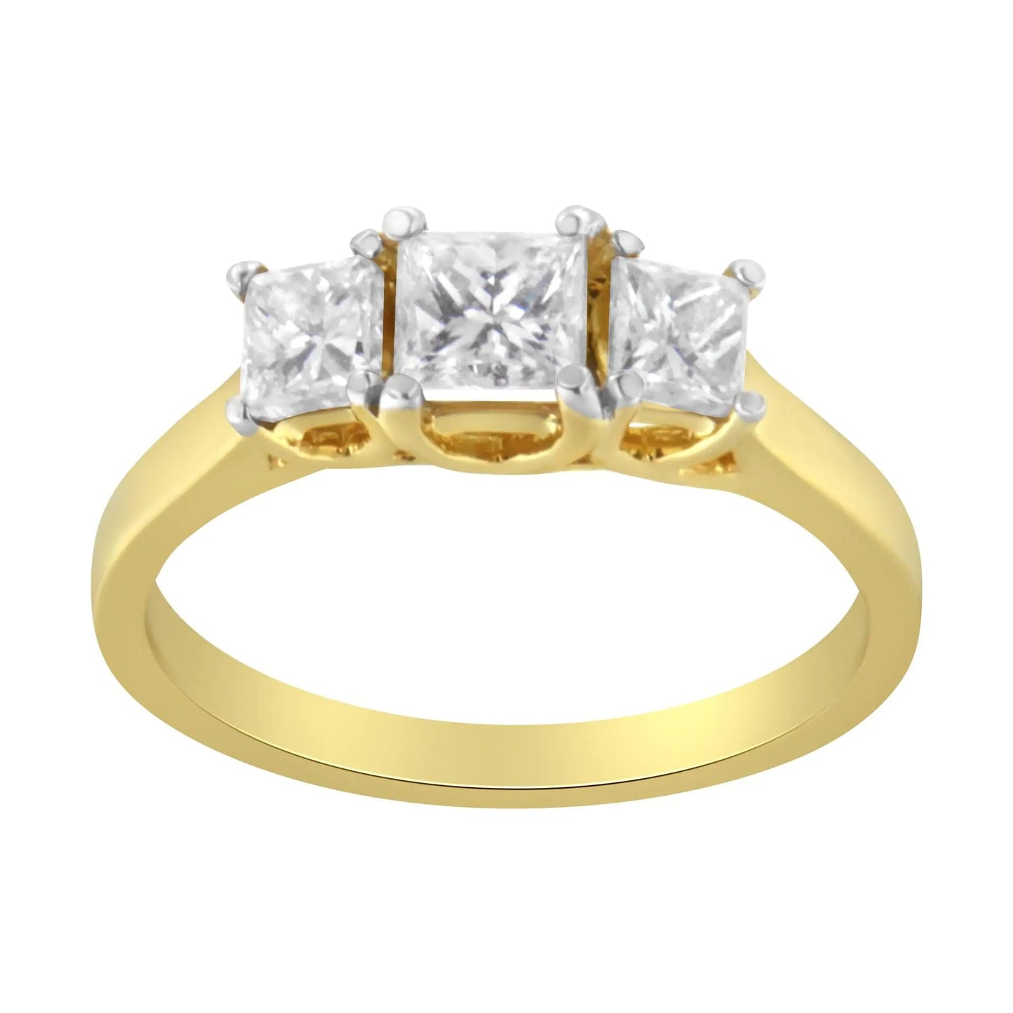 10K Yellow Gold Princess - Cut Diamond Three Stone Band Ring (1 Cttw, J - K Color, I1 - I2 Clarity) | | Elegant Emulations Jewelry USA