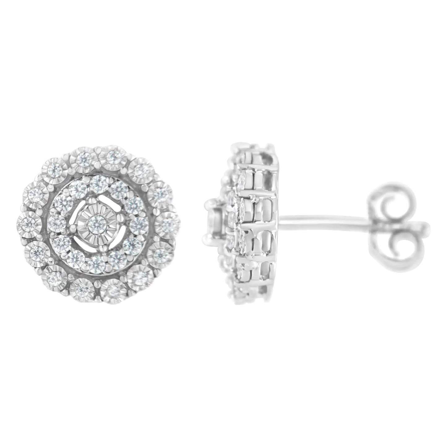 10KT White Gold 1/2 cttw Double Halo Brilliant Round - Cut Diamond Stud Earrings (I - J Clarity, I2 - I3 Color) | | Elegant Emulations Jewelry USA