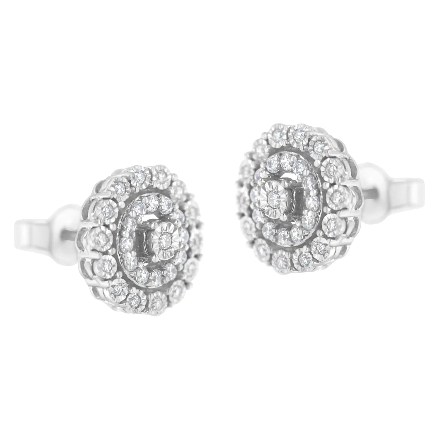 10KT White Gold 1/2 cttw Double Halo Brilliant Round - Cut Diamond Stud Earrings (I - J Clarity, I2 - I3 Color) | | Elegant Emulations Jewelry USA
